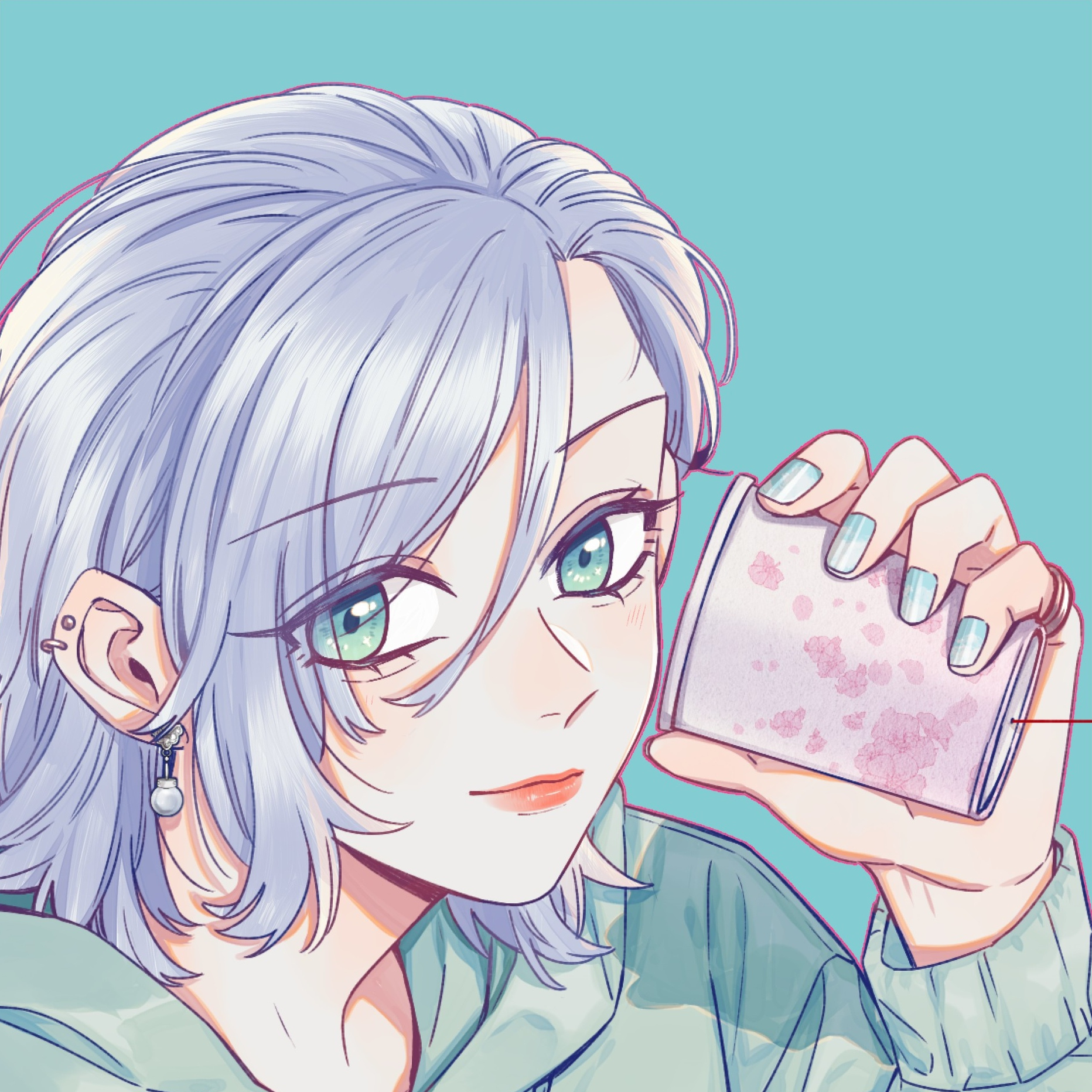 Straight Girl Trap, official art: Zhou holds up her phone for a selfie