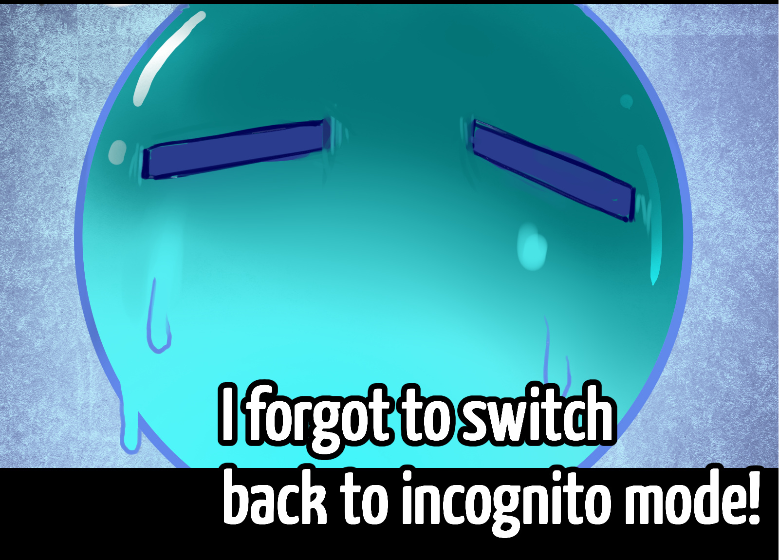 A turquoise round system character looks sideways with a worried expression.