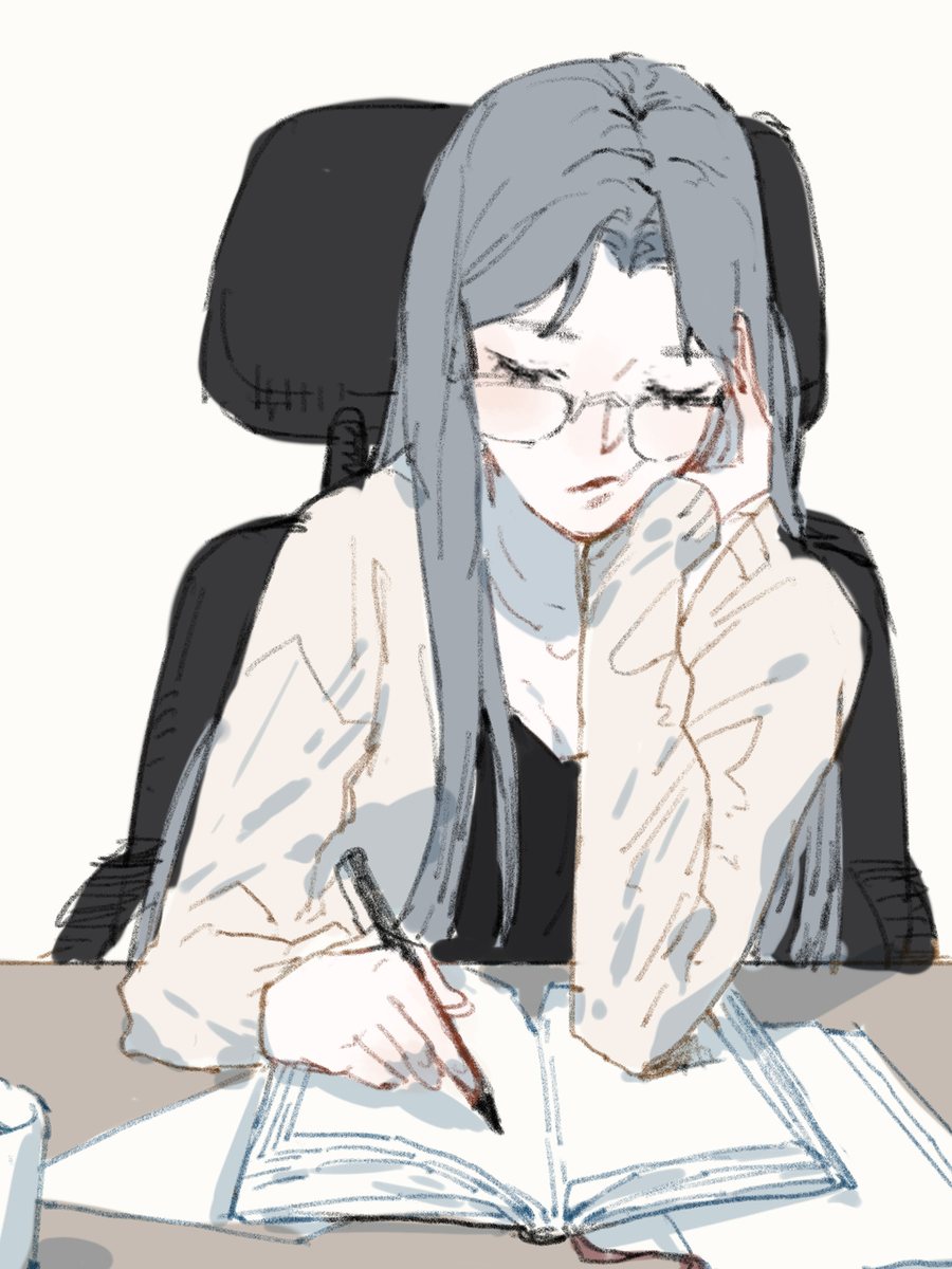 Wolf x Rabbit: ban Xia in glasses writes at her desk