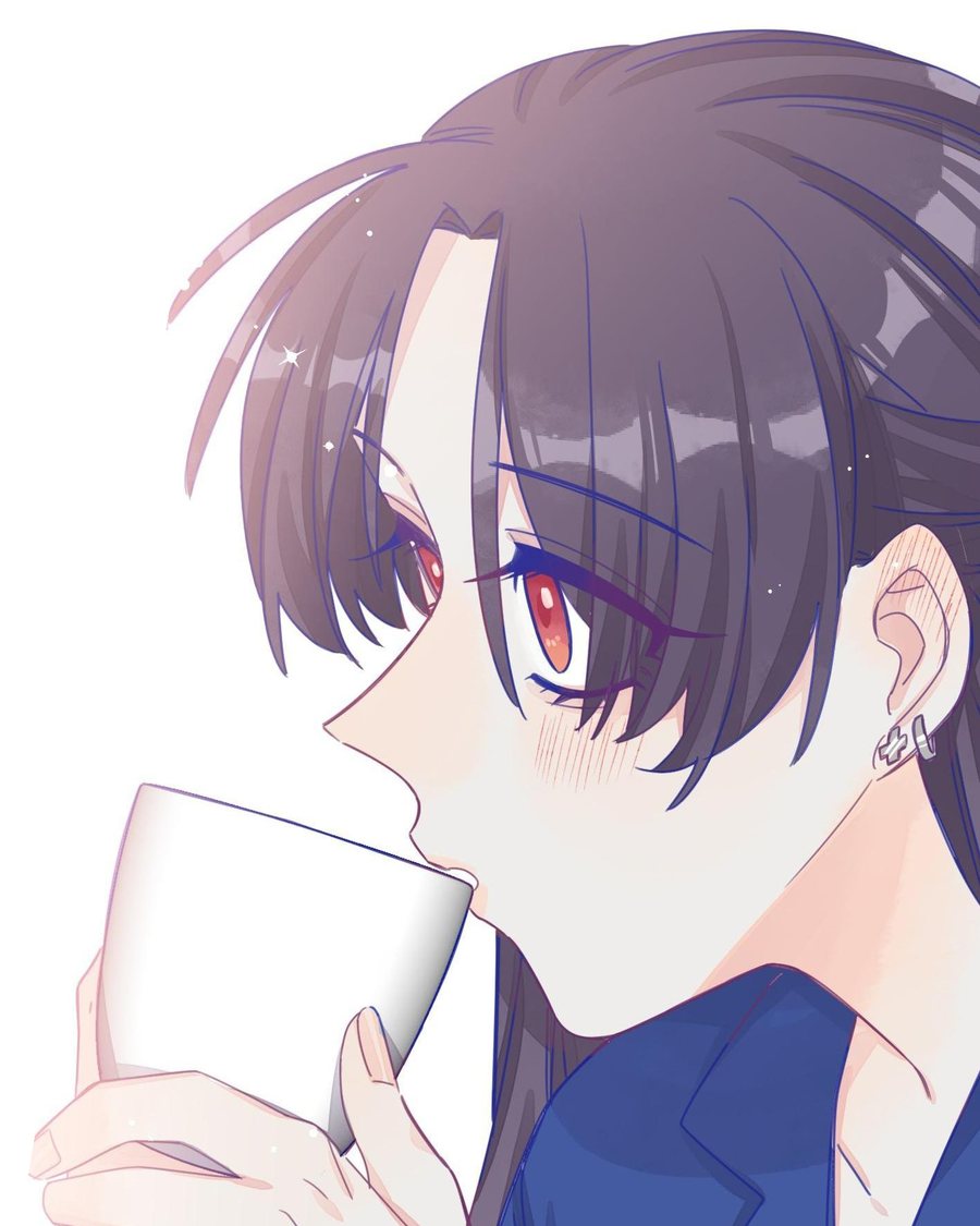 Zhan Ying in profile, drinking from a cup