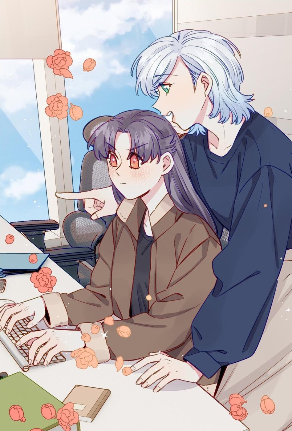 Zhou Yuanyou leans over Zhan Ying’s shoulder at her desk to point at the screen, Straight Girl Trap