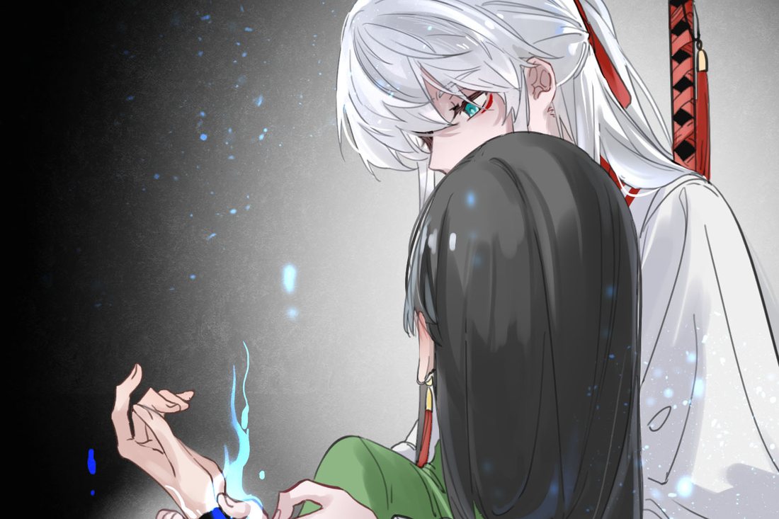 Have No Fear, Shijie's Here!: ji Linxue holds Lan Qinghe’s wrist as blue spiritual energy flickers over it