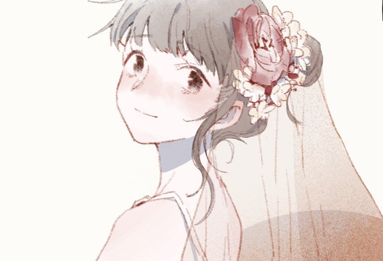 Zhou Ruoheng in a bridal veil and flower crown