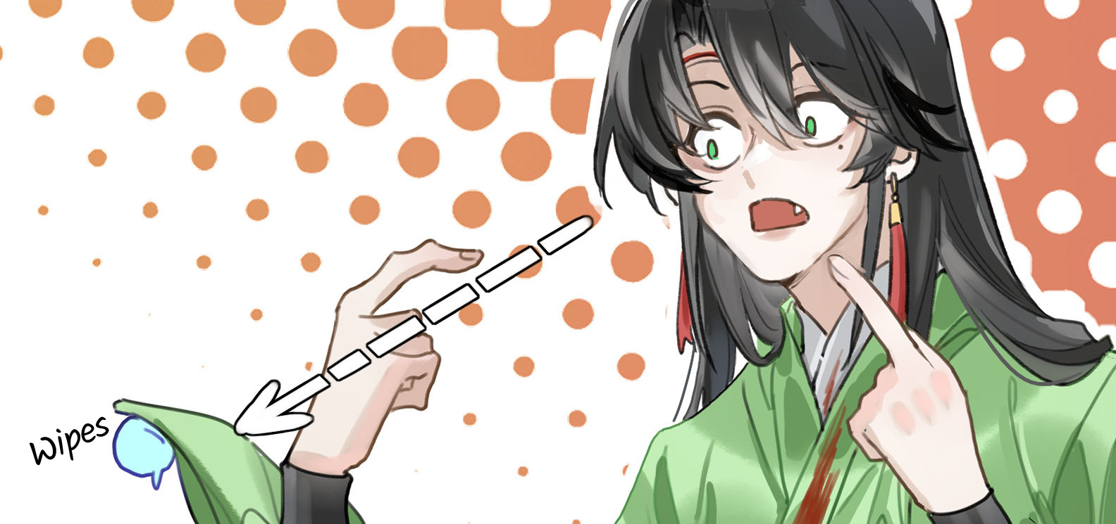Lan Qinghe looks startled while wiping a small blue system orb from her sleeve.