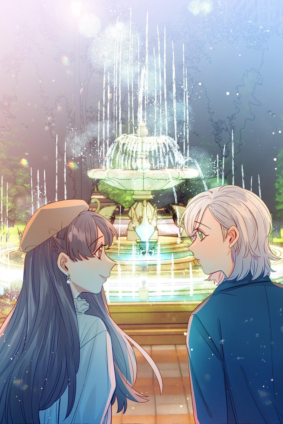 Zhou Yuanyou and Zhan Ying by a musical fountain at night, Straight Girl Trap Chapter 50