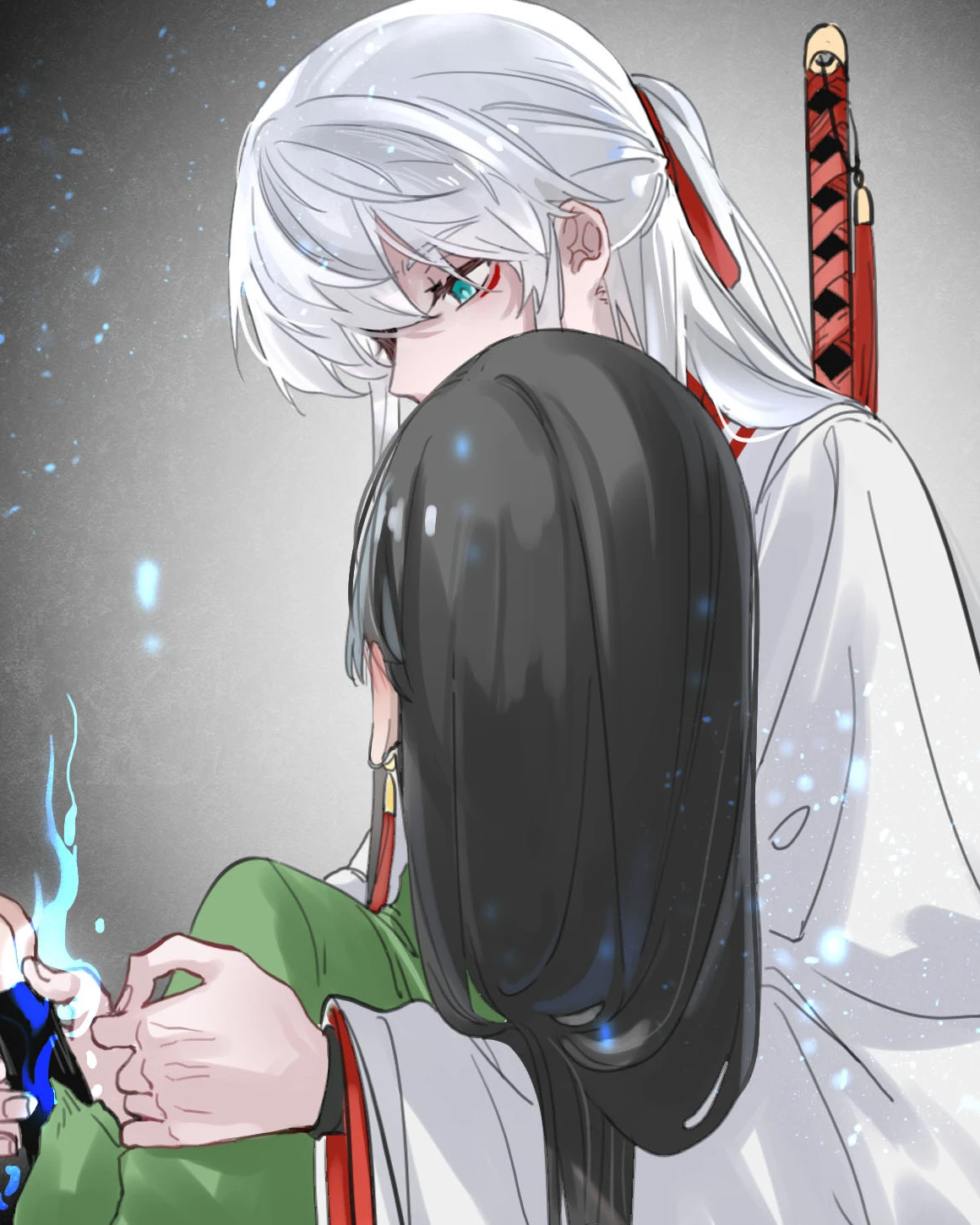 Ji Linxue holds Lan Qinghe’s wrist, spiritual light between them