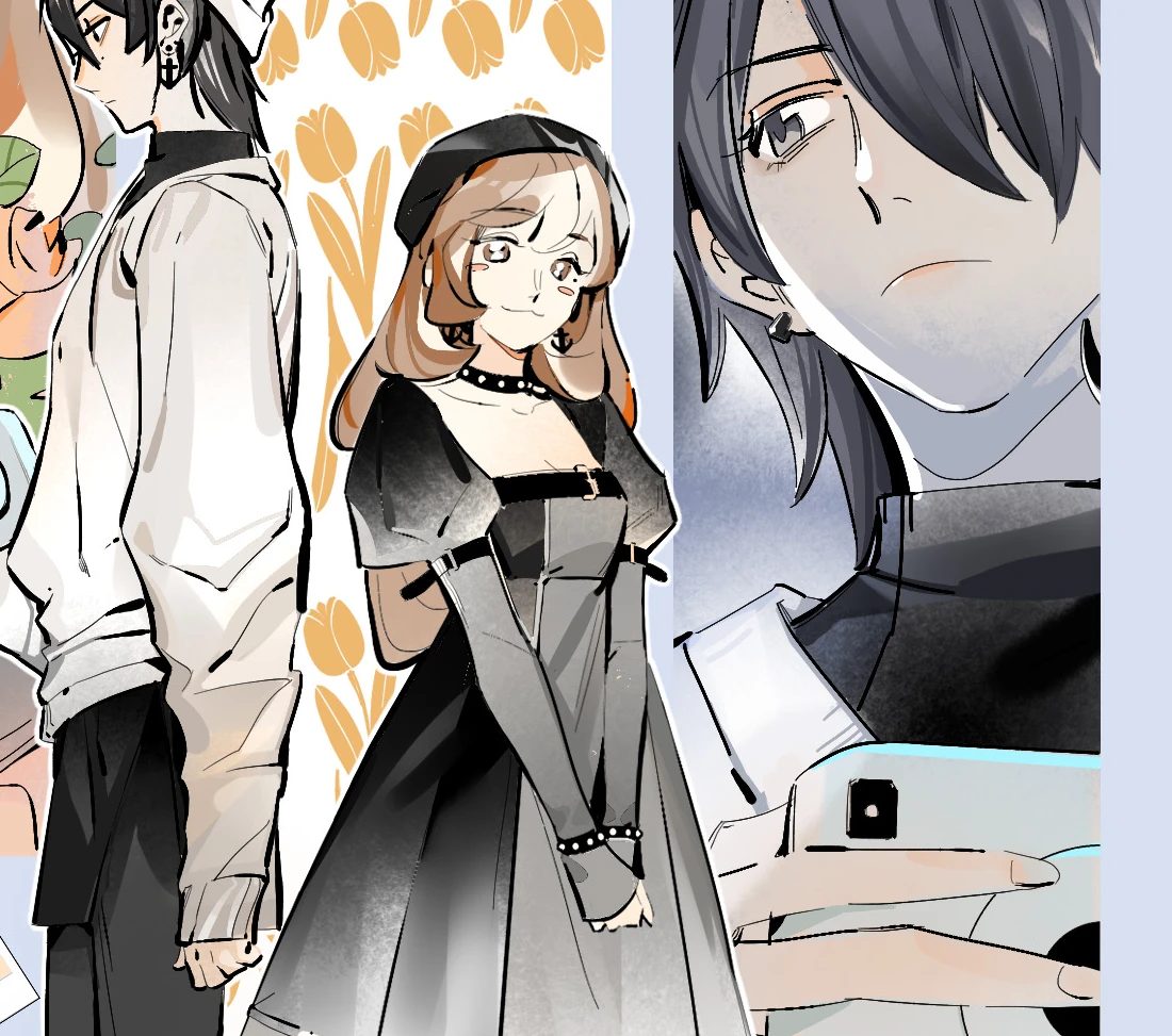 Li Han in a white cap beside a girl in a black lace dress, Remaking of the Unforgotten Love chapter cover