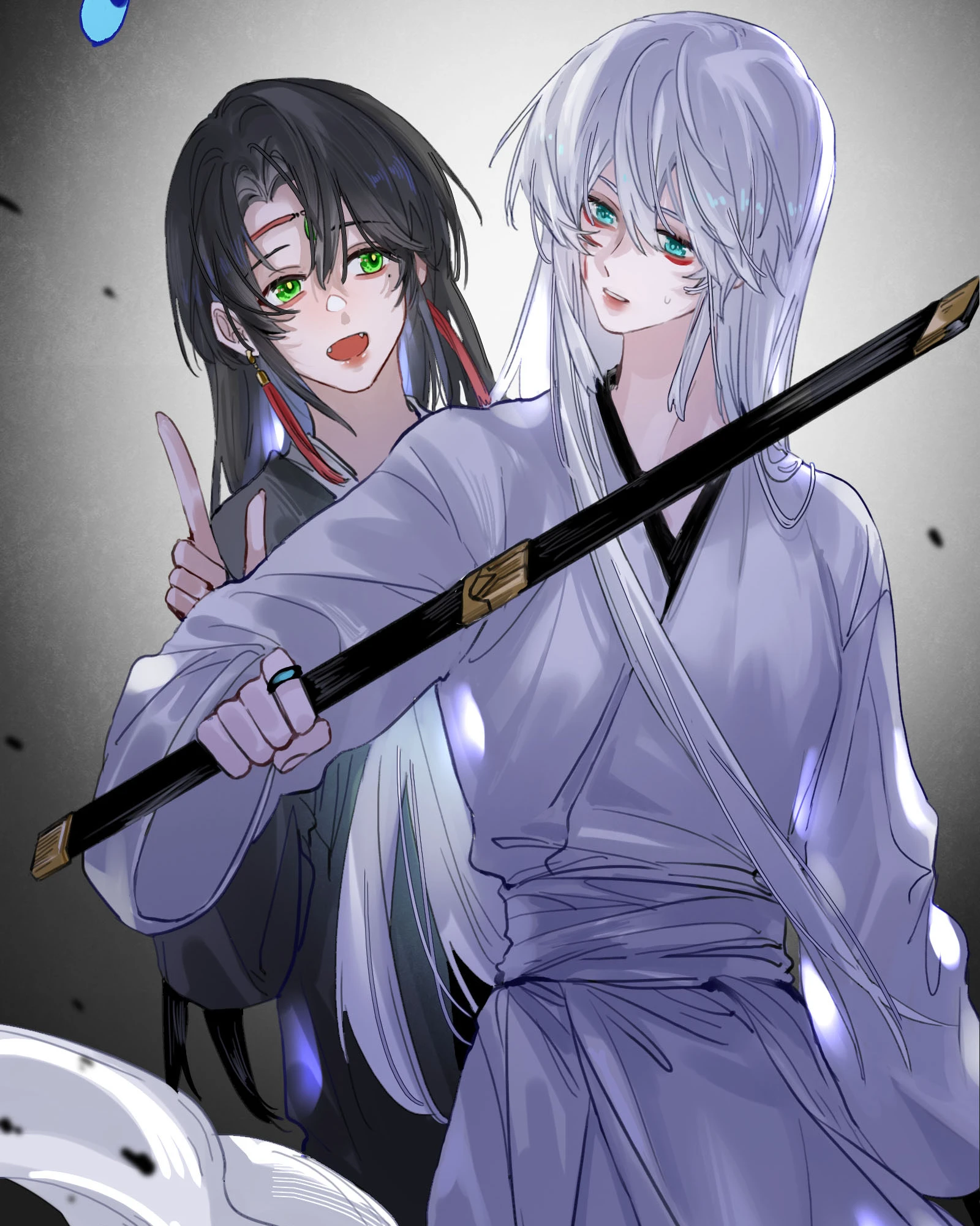Have No Fear, Shijie's Here!: Ji Linxue and Lan Qinghe stand together, a sheathed sword between them