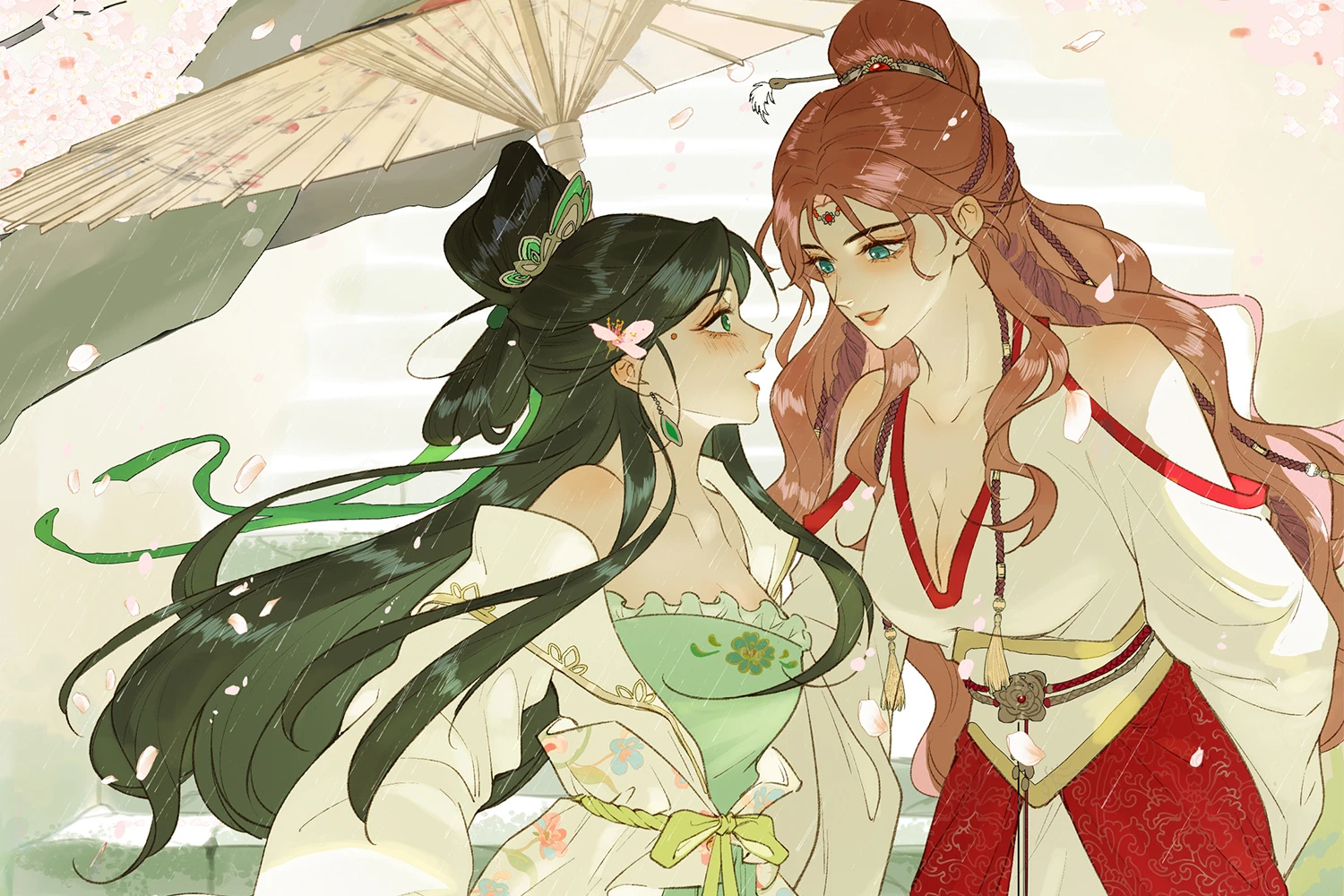 Jade Seduction: Mu Yunzhao and Shen Qingshuang face each other under an oiled-paper umbrella