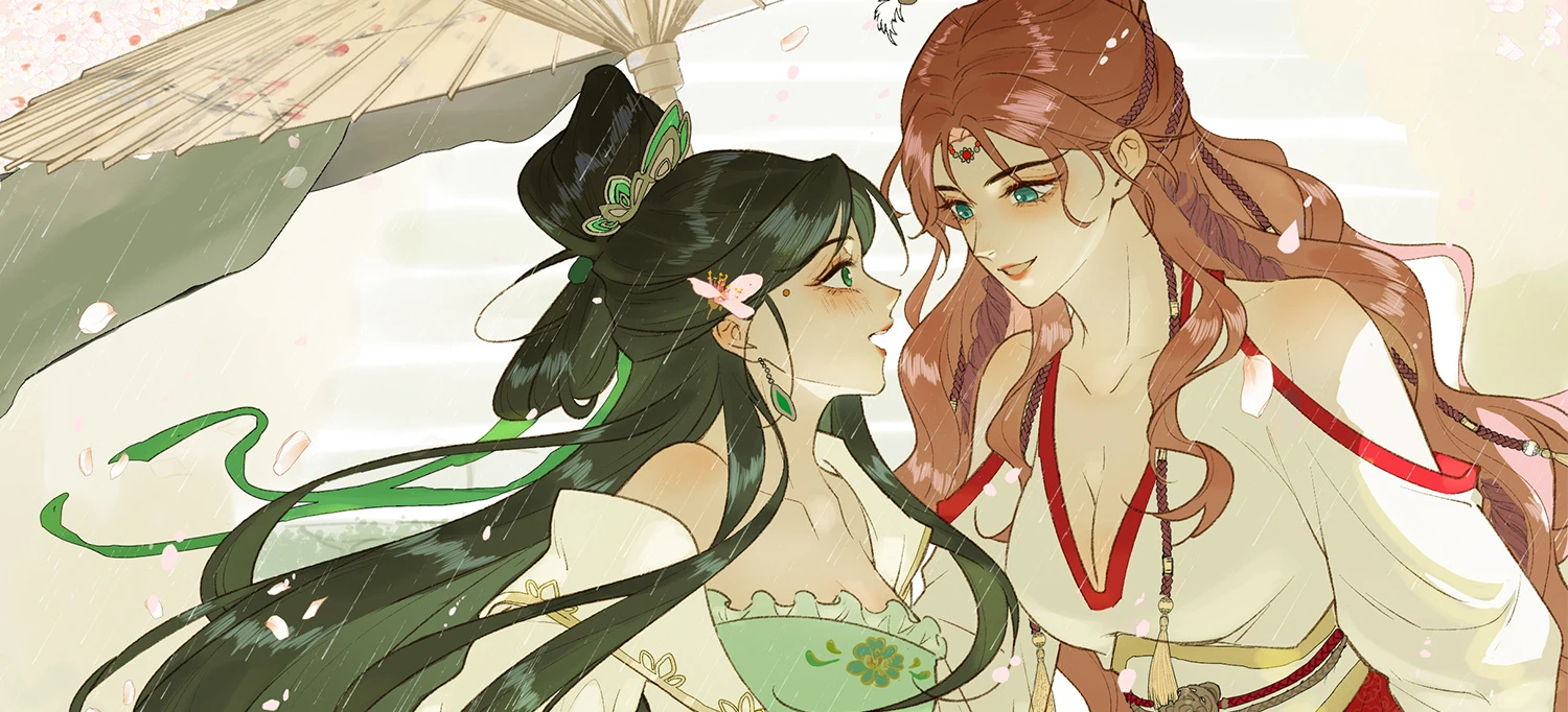 Jade Seduction: Shen Qingshuang and Mu Yunzhao face each other under a paper umbrella