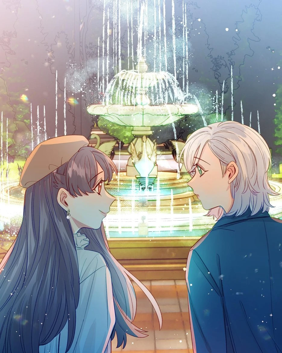 Straight Girl Trap: Zhan Ying and Zhou Yuanyou look at each other by a lit fountain at night
