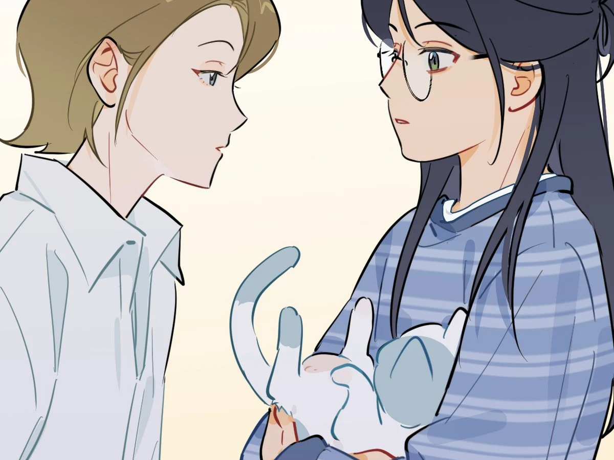 Submission Time! Yes or Yes?: Ren Qinghe and Jian Le face each other over a white cat