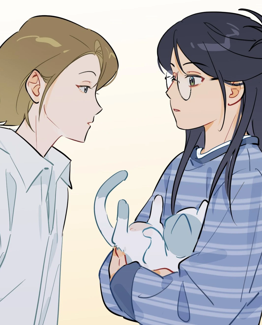 Jian Le, a cat in her arms, face to face with Ren Qinghe