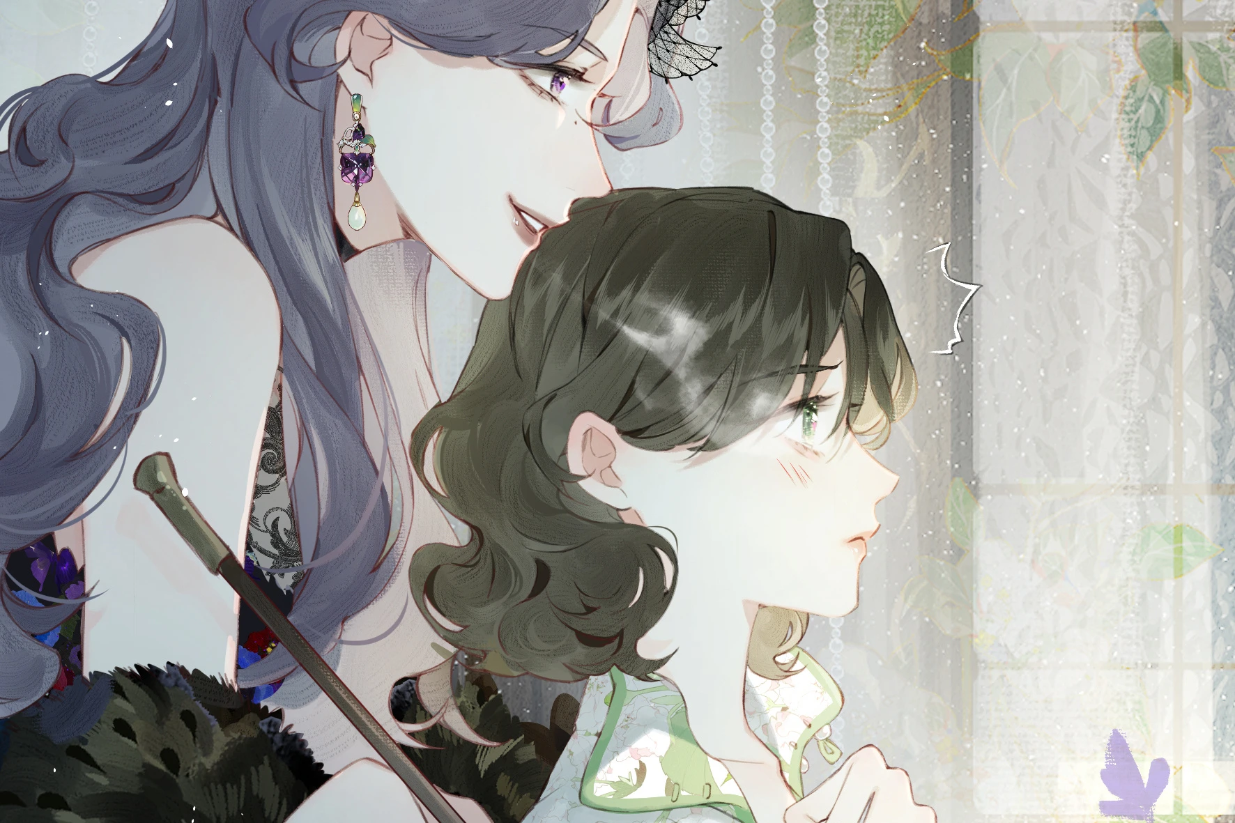 Papillon leans over Bai Yuetao’s shoulder by a bright window