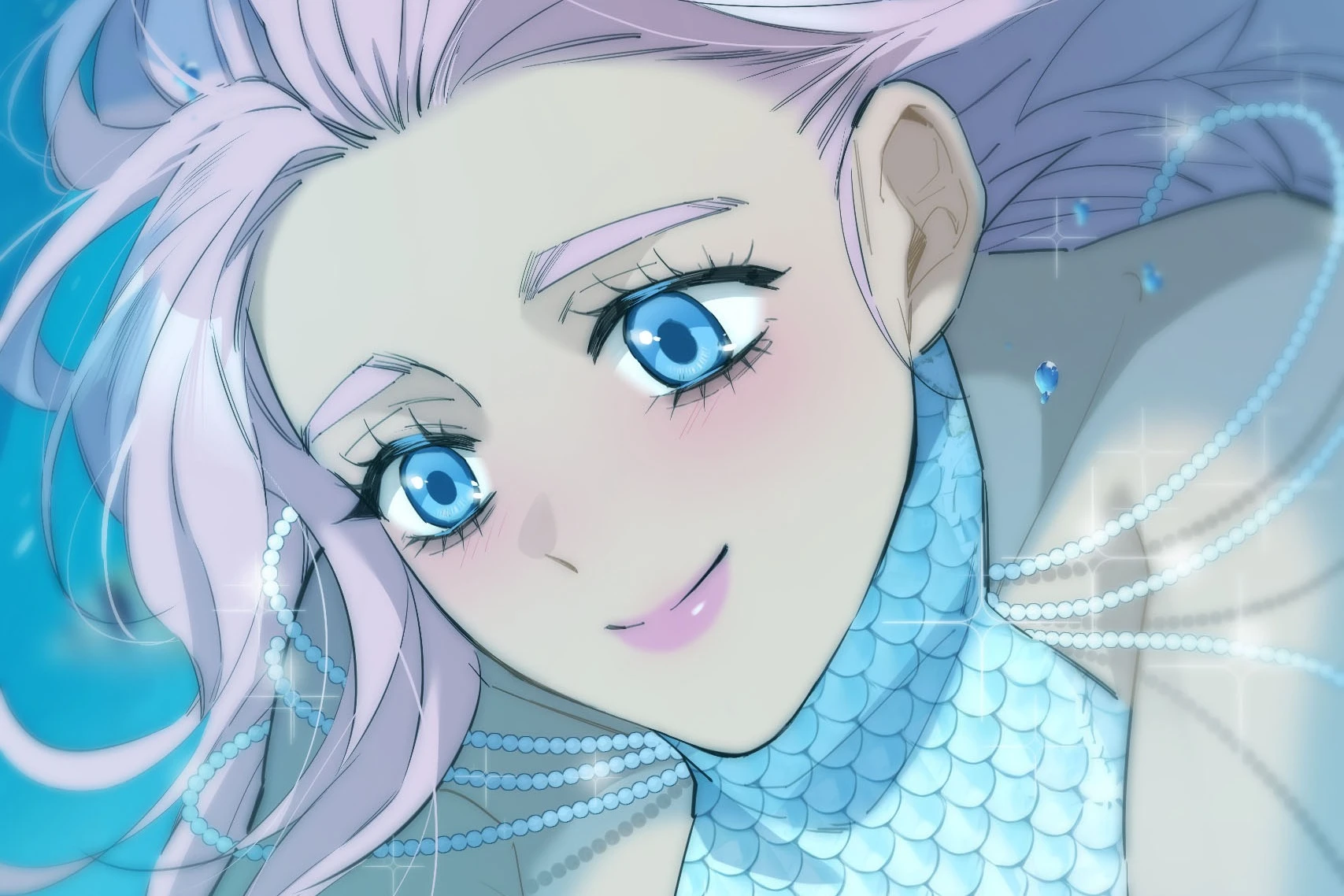 The Mermaid I Met by Getting Fired: Ari smiling underwater, scales at her throat
