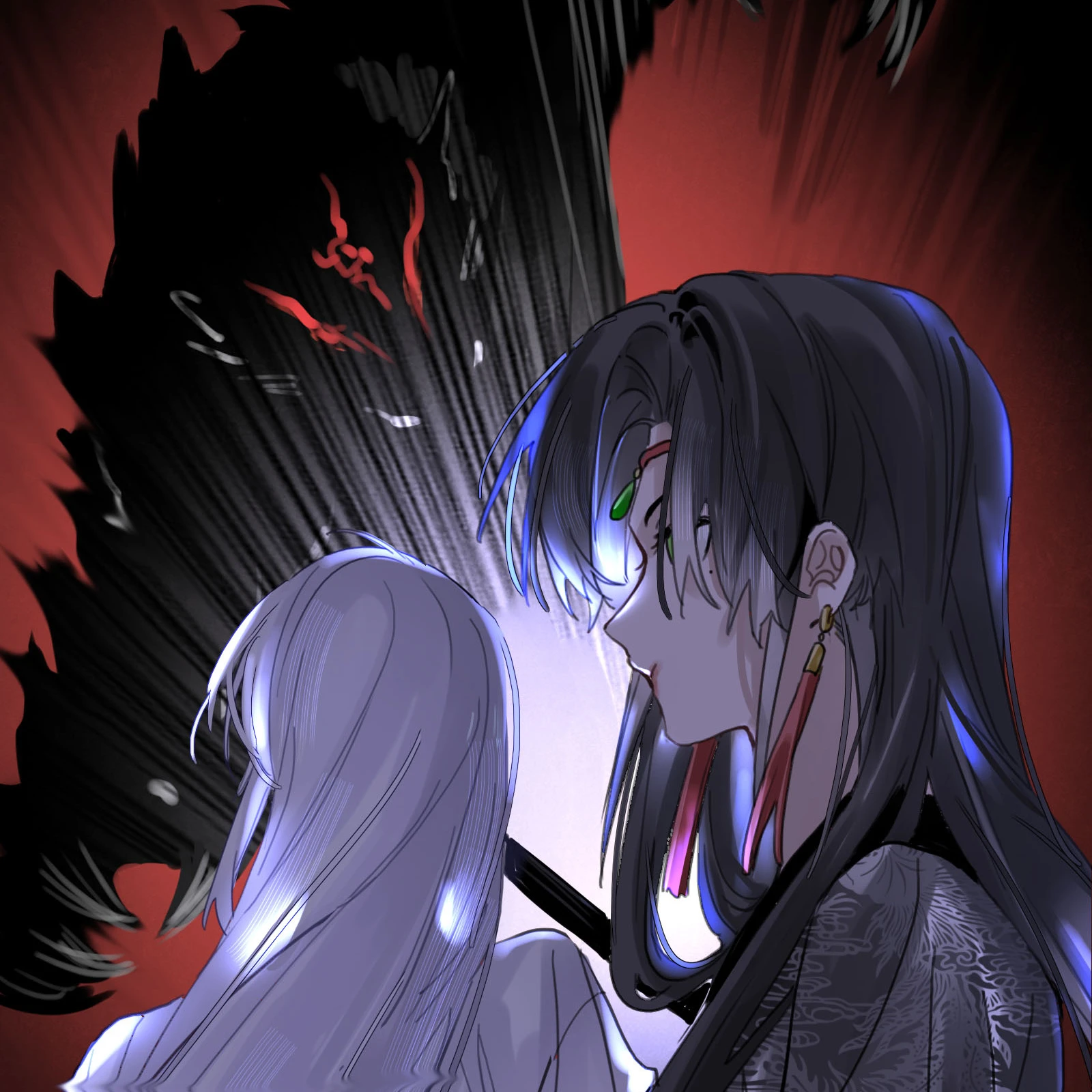 Have No Fear, Shijie’s Here!: Lan Qinghe stands between Ji Linxue and a red-black monster