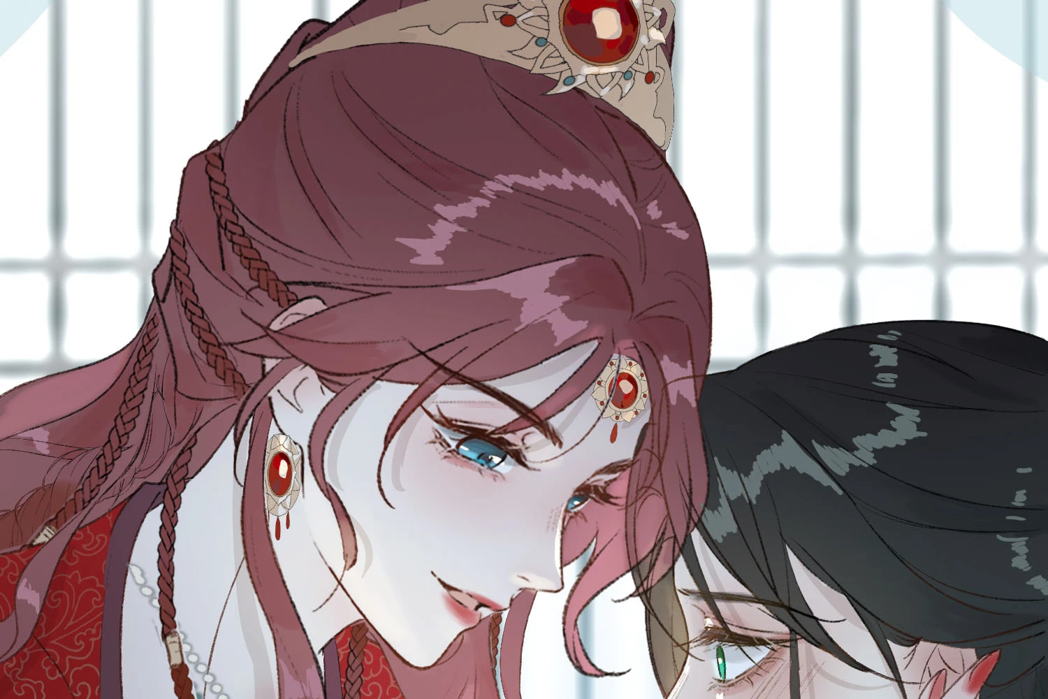 Jade Seduction: Mu Yunzhao leans over Shen Qingshuang and cups her face