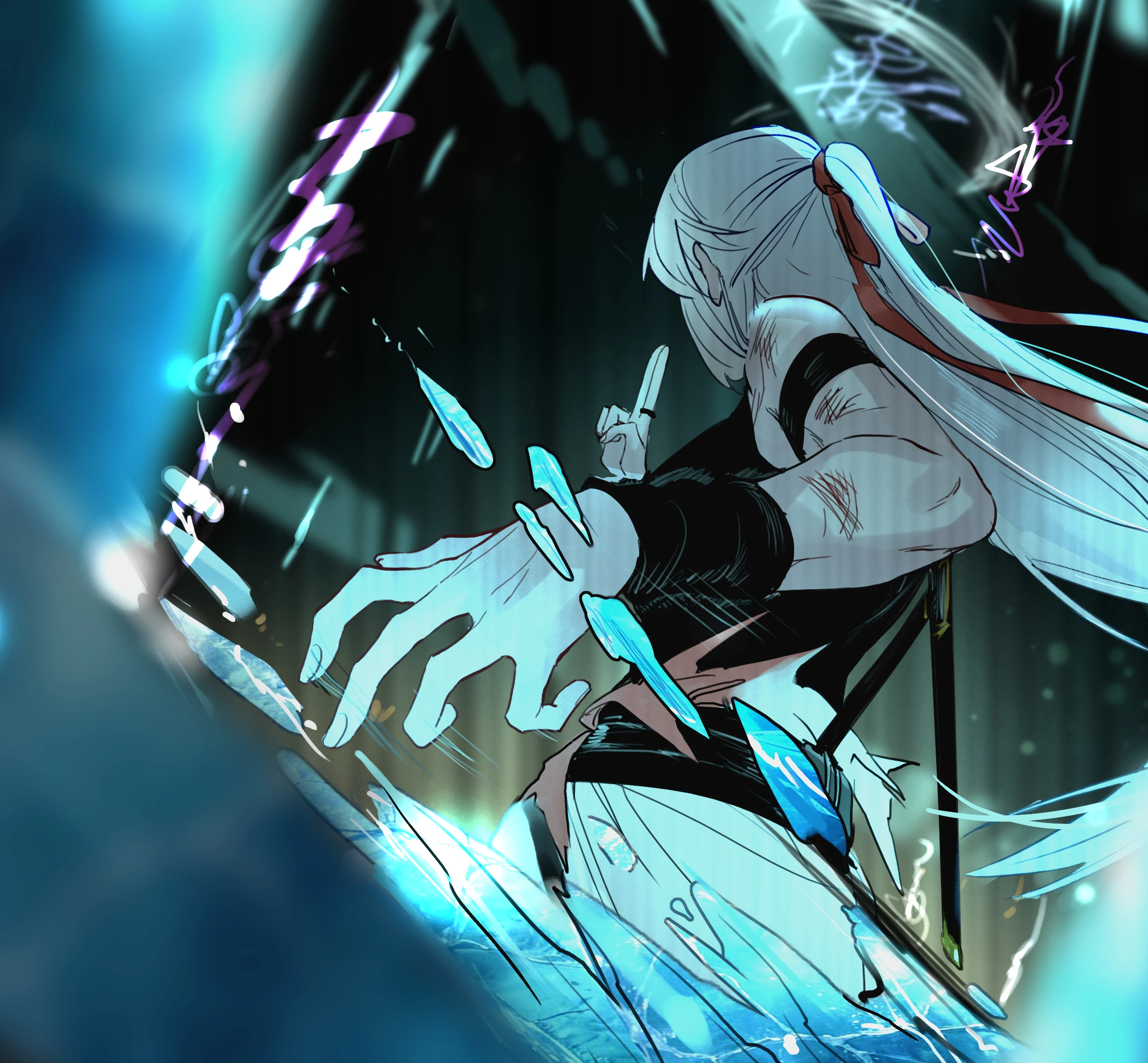Ji Linxue reaches through a burst of cyan spiritual energy