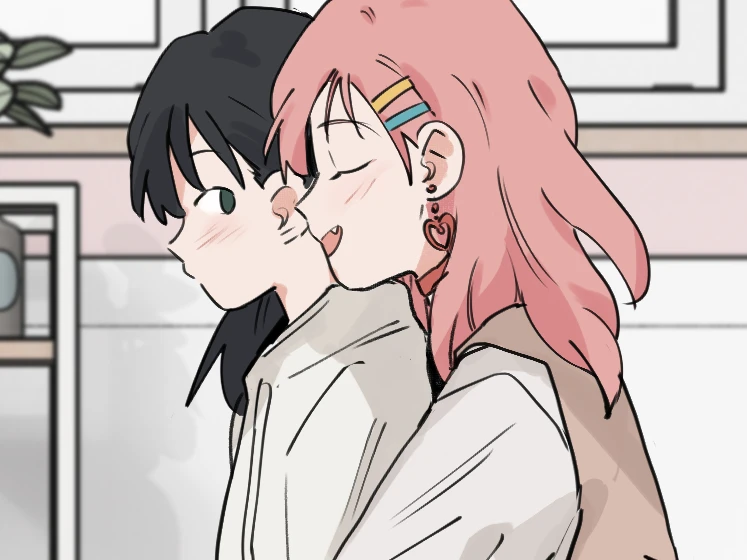 I Got Blackmailed by the Green Tea Bitch in Class: Tongtong hugs Lin Luxi from behind in their new home