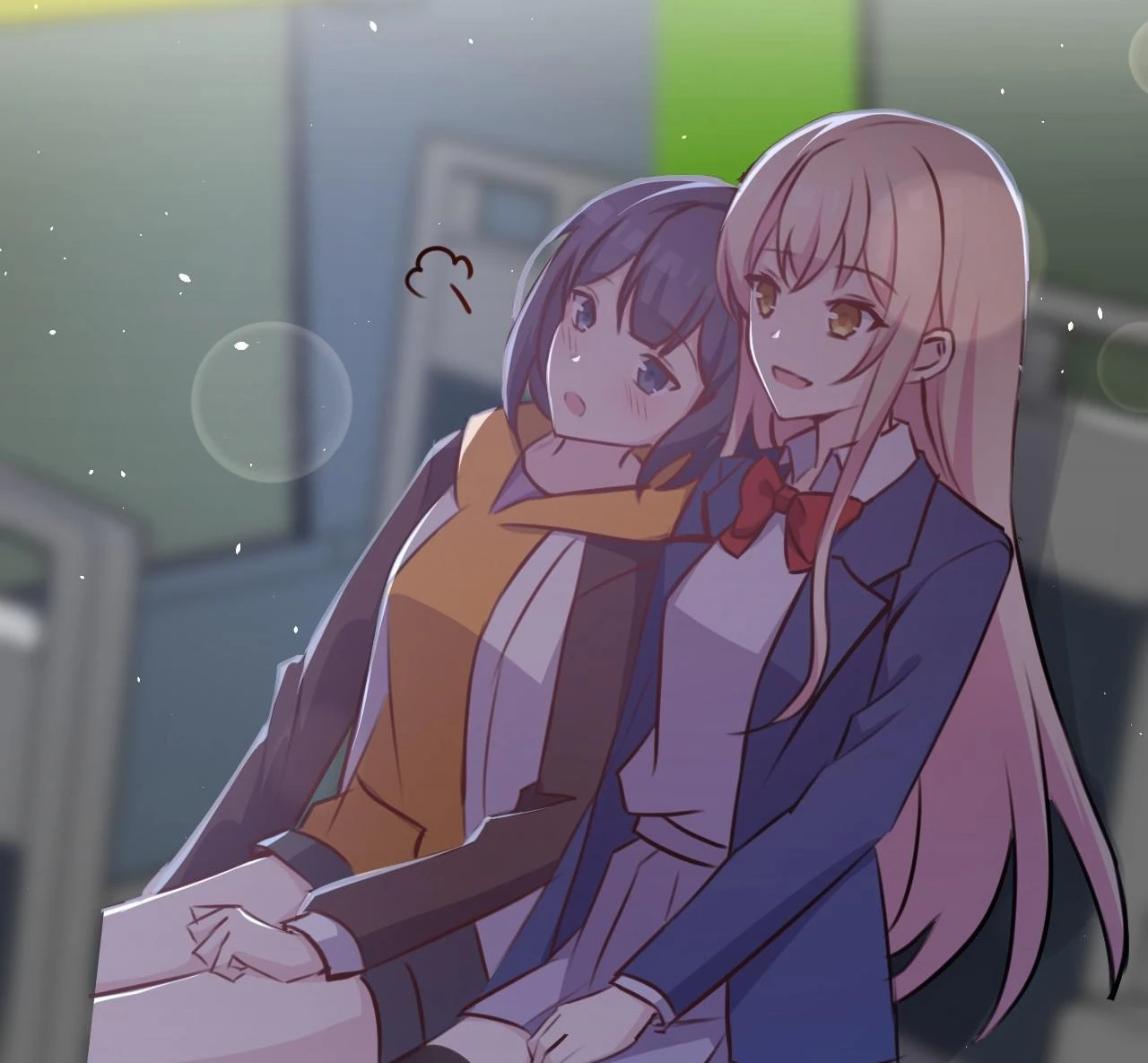 Gu An and Xinghuo in school uniform on a bench, one leaning on the other