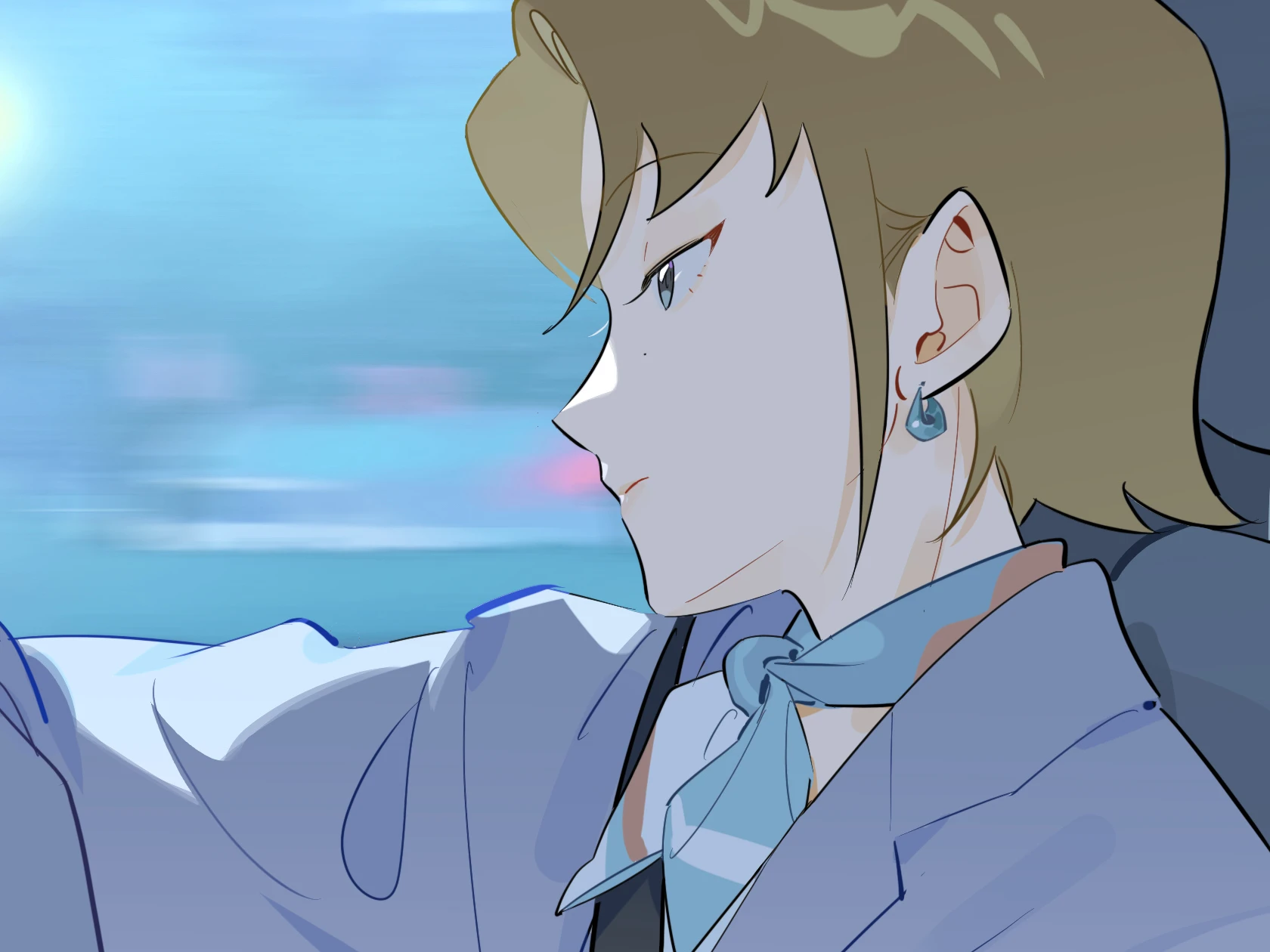 Submission Time! Yes or Yes?: Ren Qinghe looks out of a car window at night, blue streetlight across her face