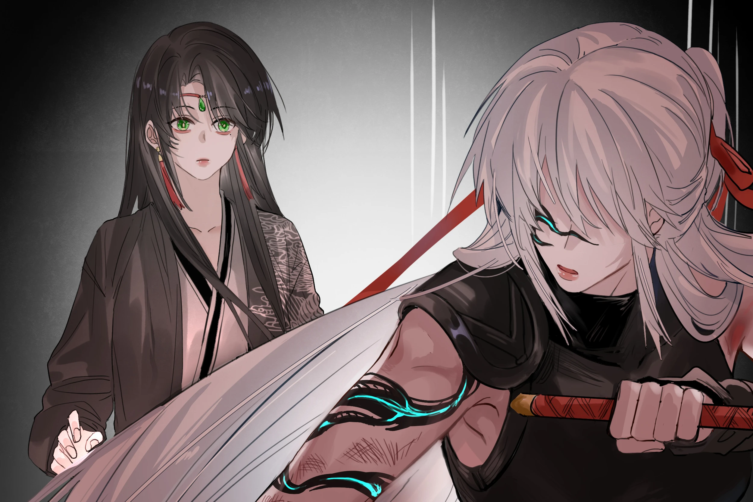 Ji Linxue draws her blade in front of Lan Qinghe