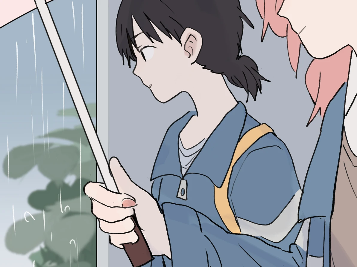 I Got Blackmailed by the Green Tea Bitch in Class: Lin Luxi holds an umbrella over Tongtong in the rain