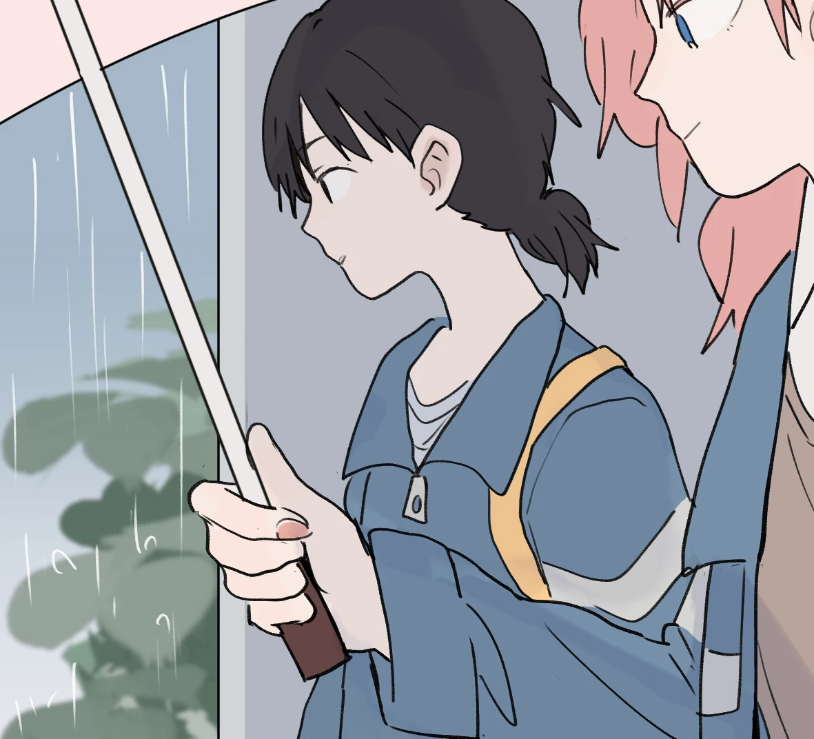 Lin Luxi and Tongtong share an umbrella in the rain