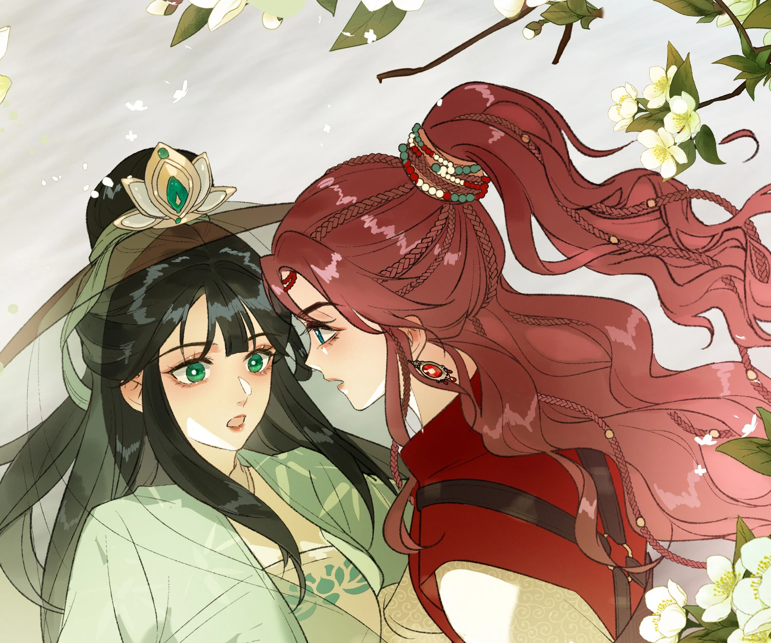 Mu Yunzhao and Shen Qingshuang face to face under white blossoms