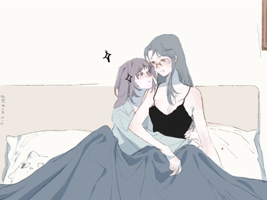 Wolf x Rabbit: Ban Xia and Nan Xing sit up in bed together