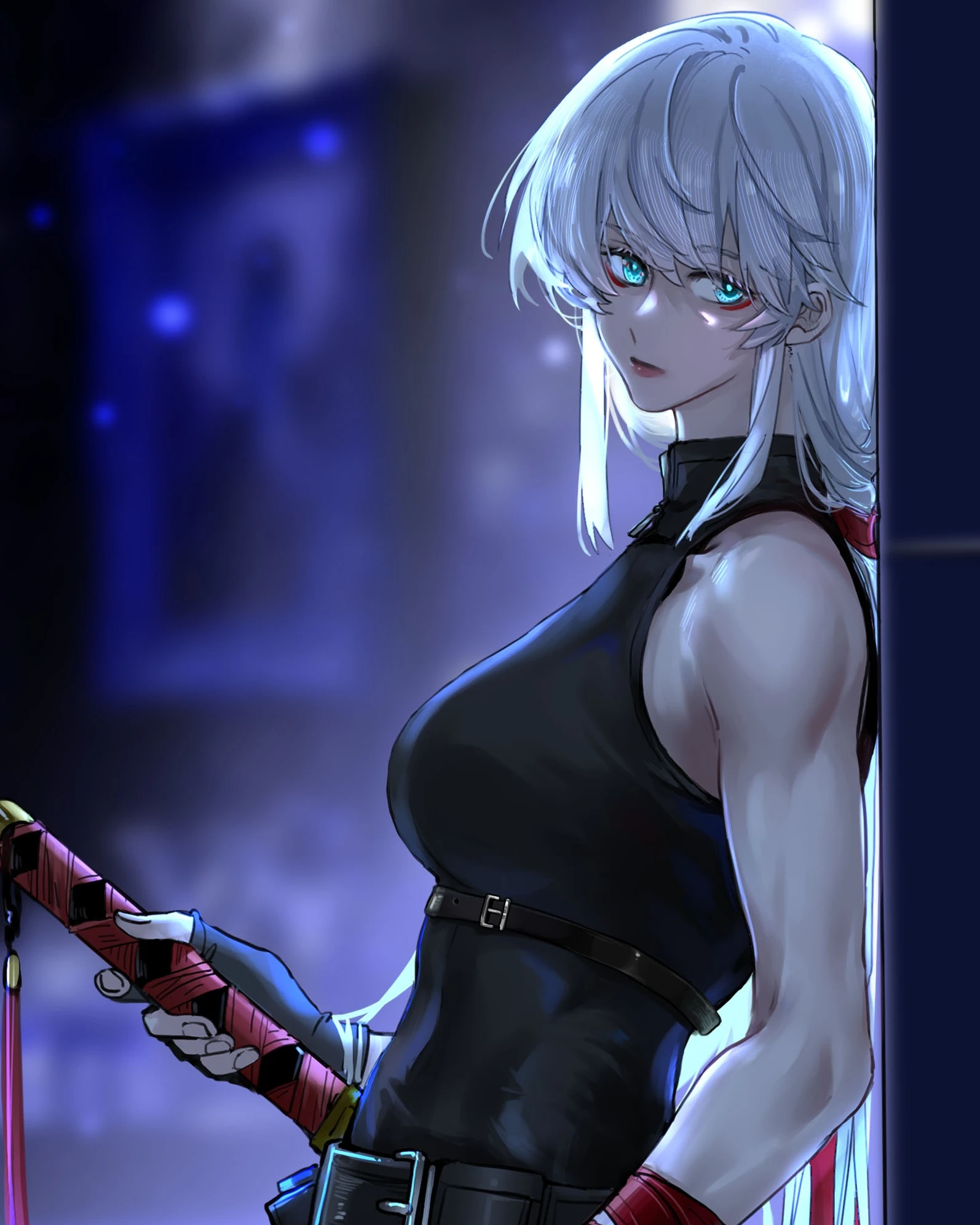 Ji Linxue at night, hand on her saber