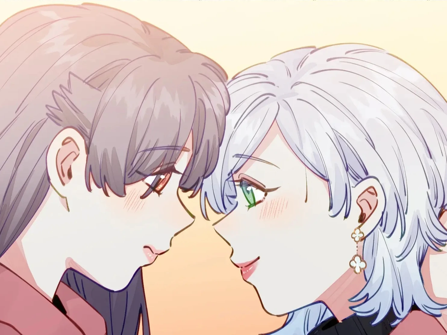 Zhou Yuanyou and Zhan Ying rest their foreheads together, smiling, Ch. 105 of Straight Girl Trap