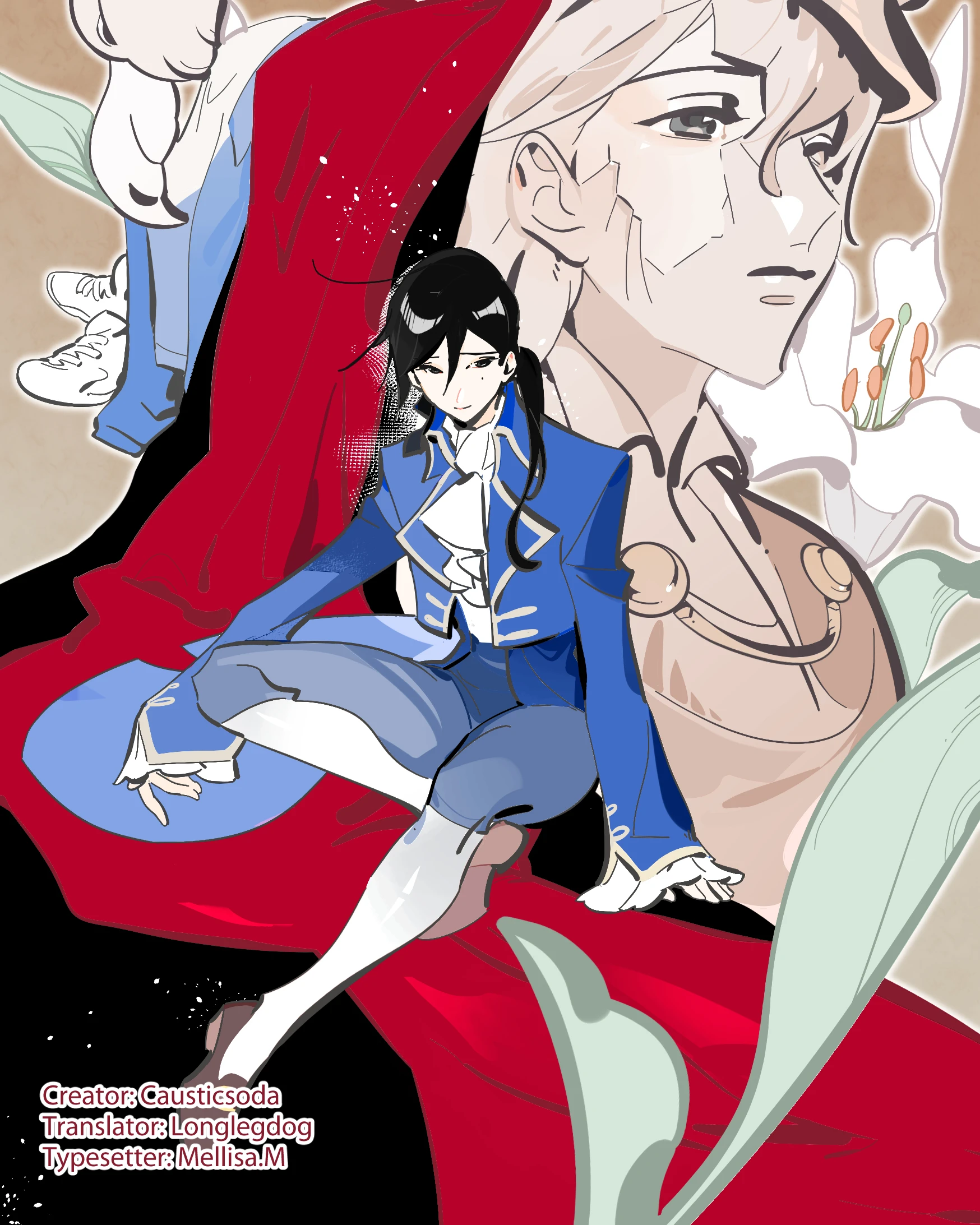 Li Han as a prince in a blue coat before a red cloak, Remaking of the Unforgotten Love chapter cover