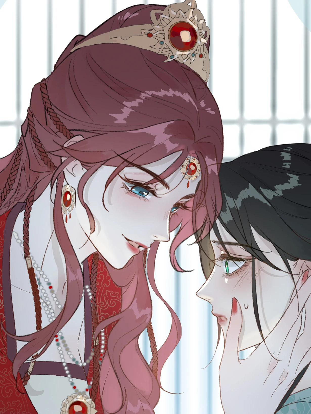 Mu Yunzhao cups Shen Qingshuang’s face as she looks up with wet eyes