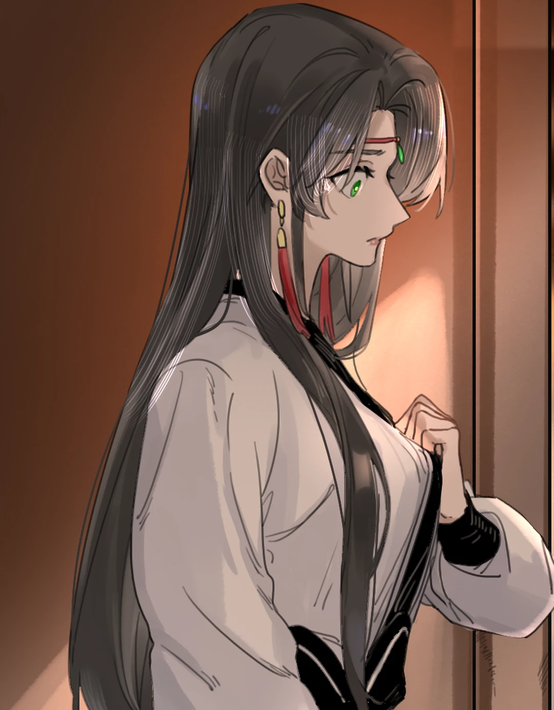 Lan Qinghe at a doorway in warm light