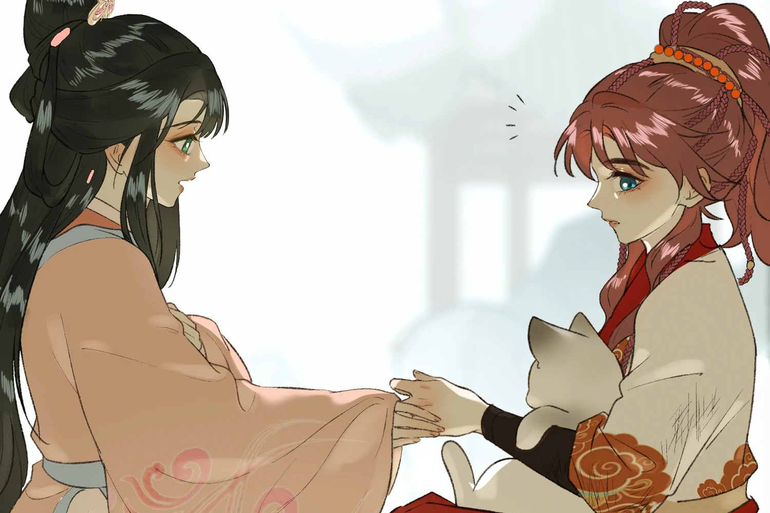 Shen Qingshuang and Mu Yunzhao hold hands over a cat