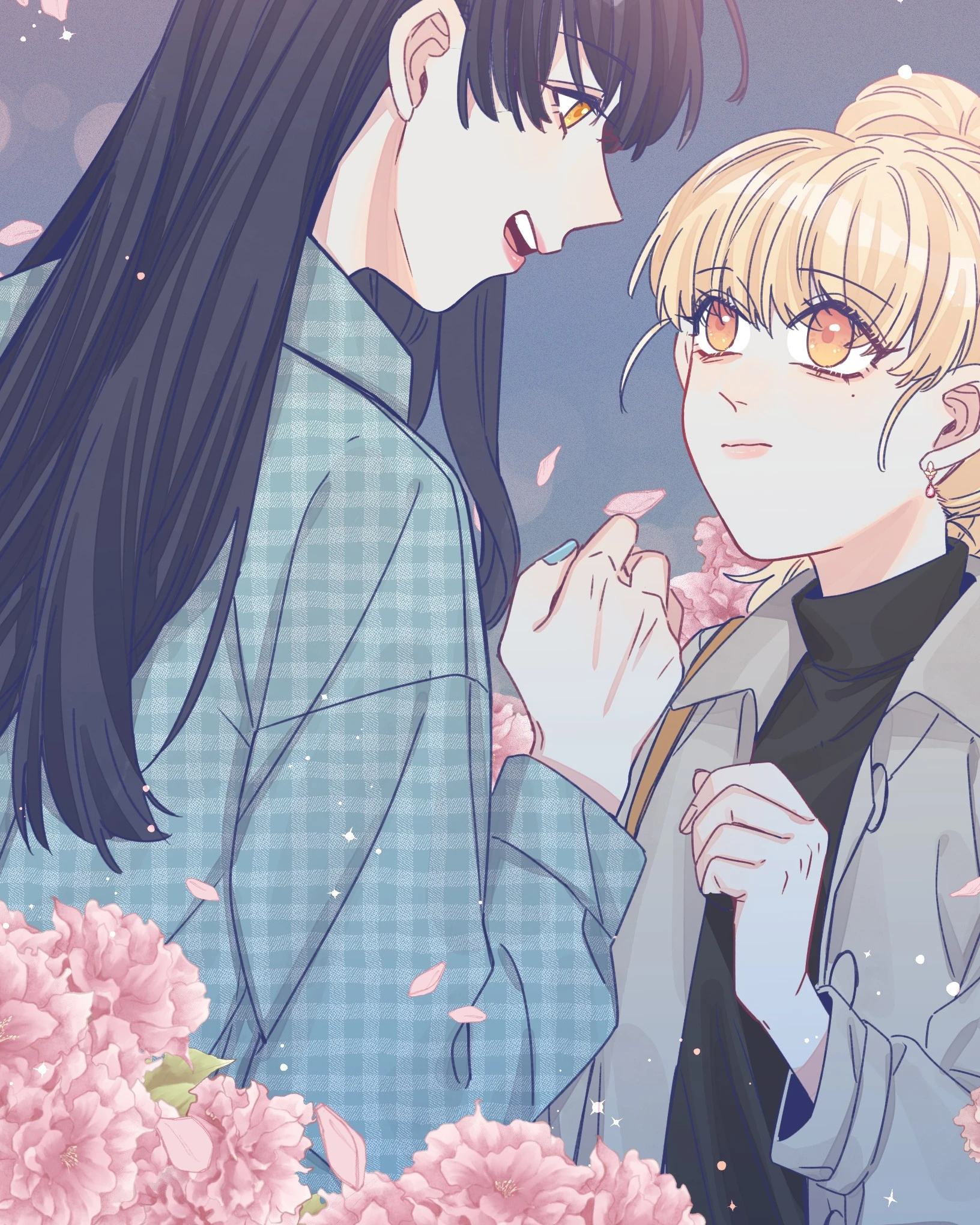 Straight Girl Trap: Xiang Lan leans toward Lele through falling petals