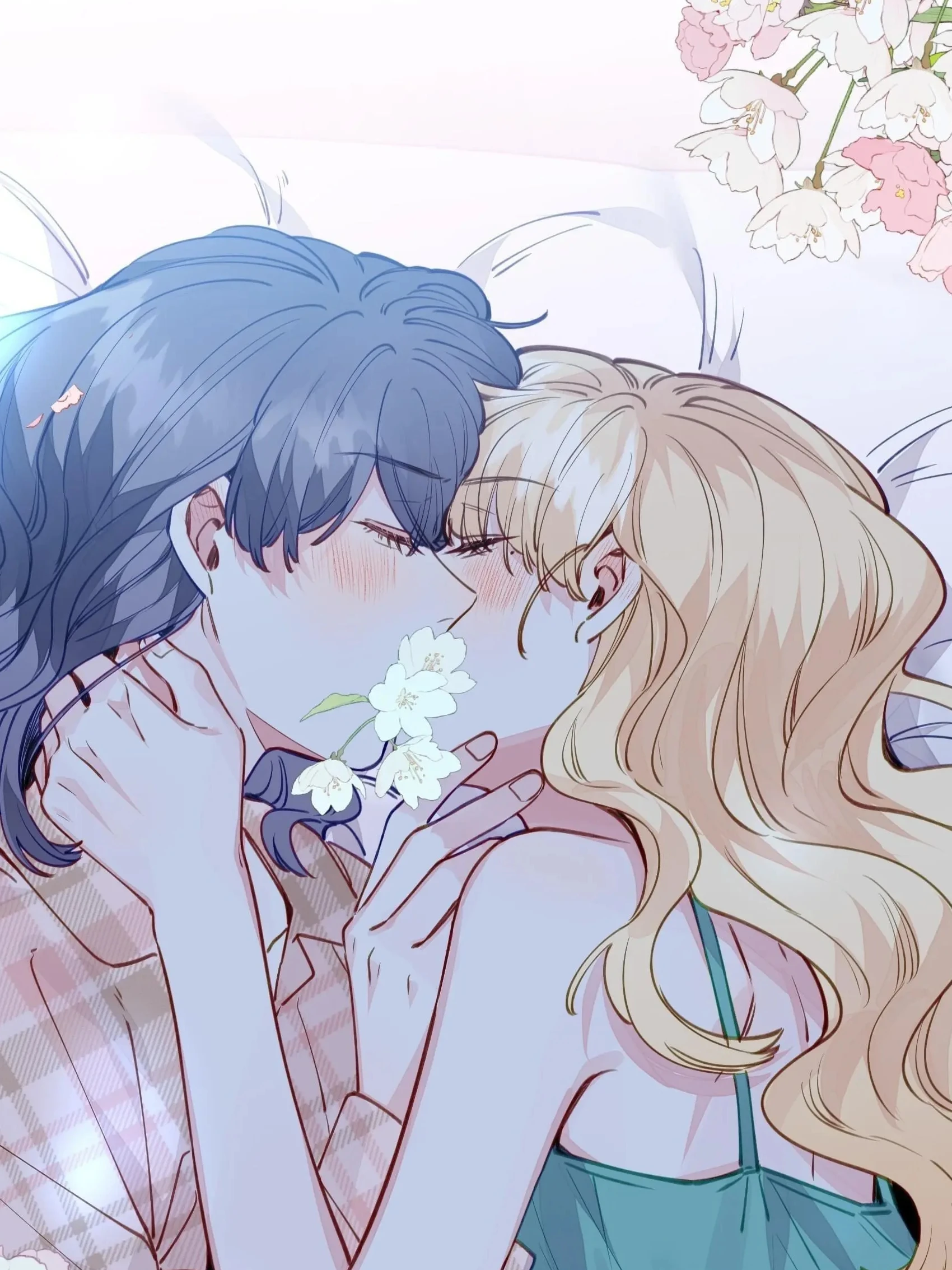 Straight Girl Trap: Xiang Lan and Lele kiss, a white blossom between them