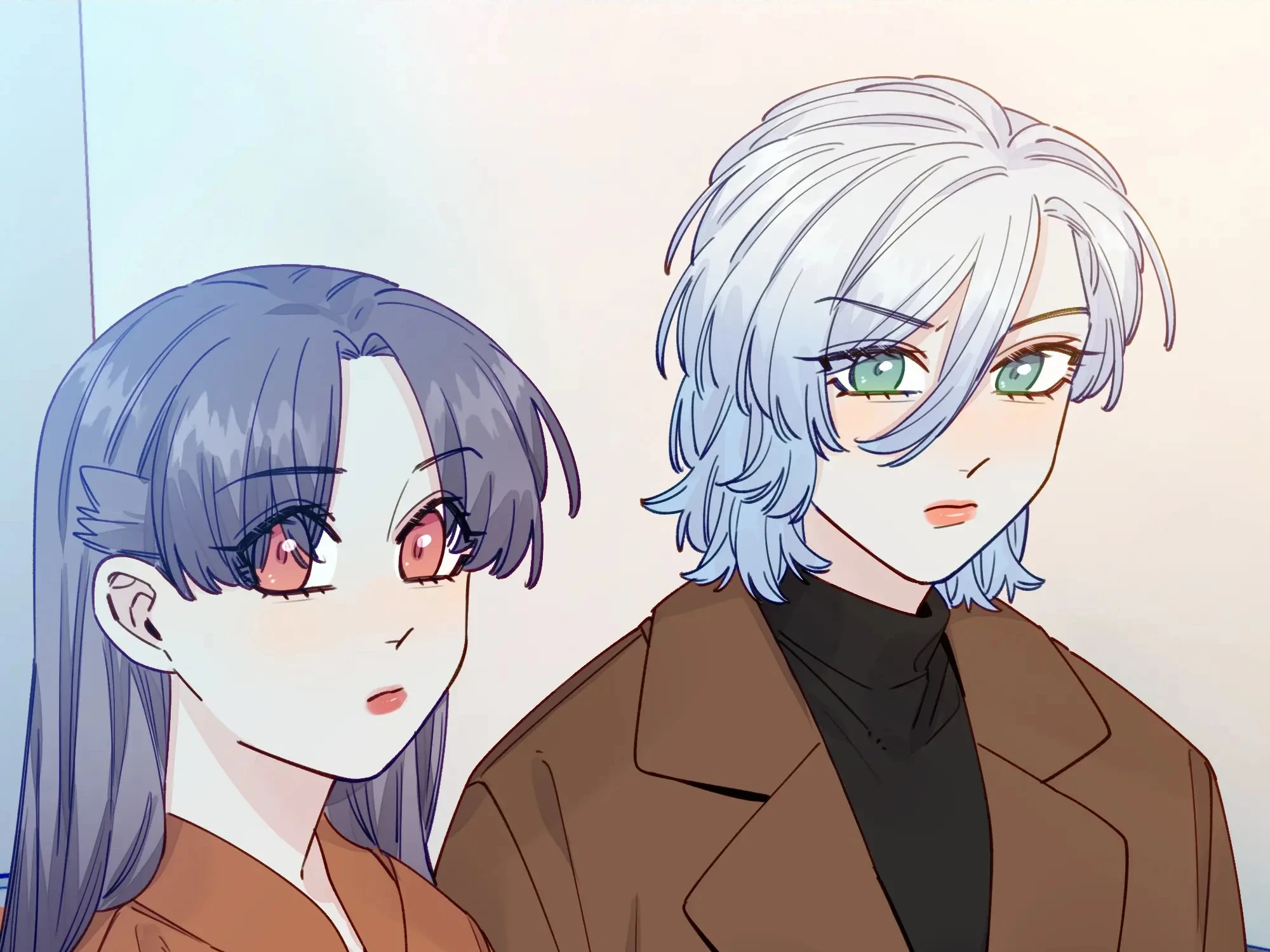 Straight Girl Trap: Zhan Ying and Zhou Yuanyou stand together in their coats