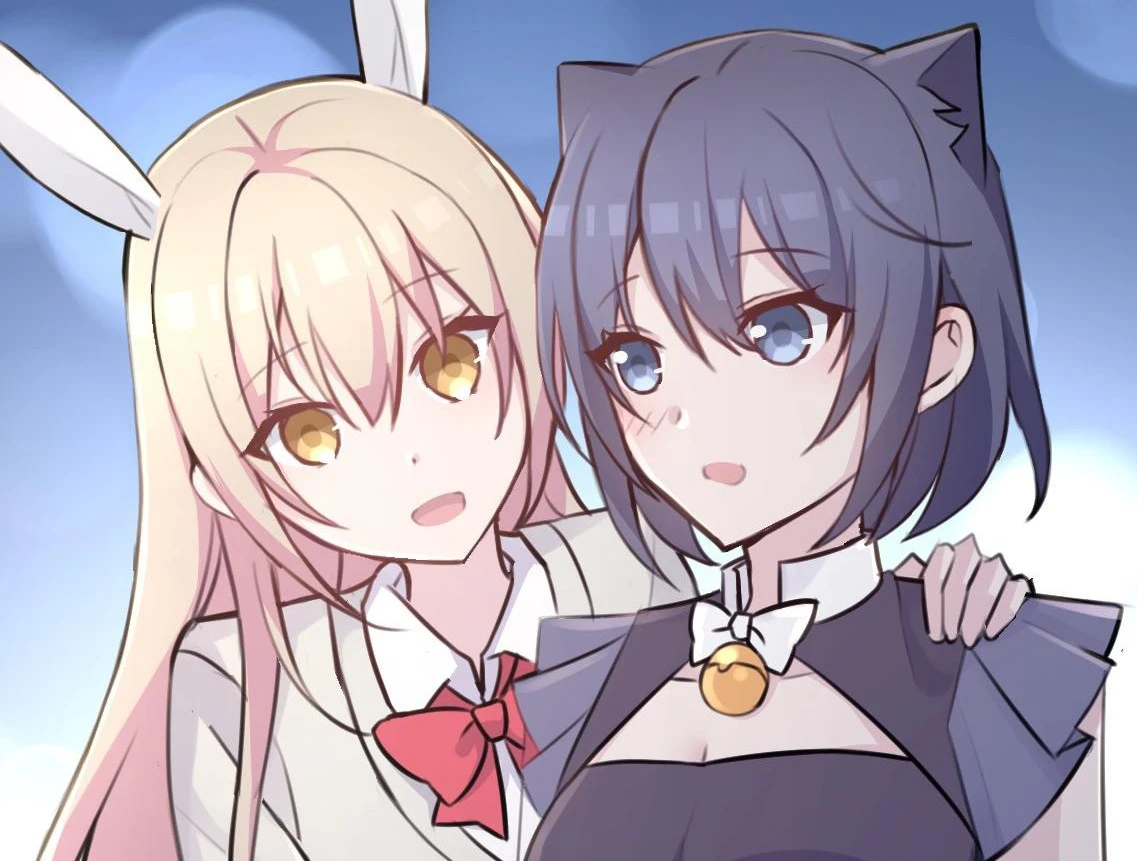 Xinghuo in bunny ears and Gu An in cat ears