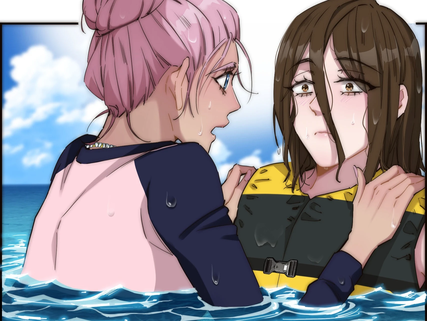 The Mermaid I Met by Getting Fired: Ari steadies her by the shoulders in the sea