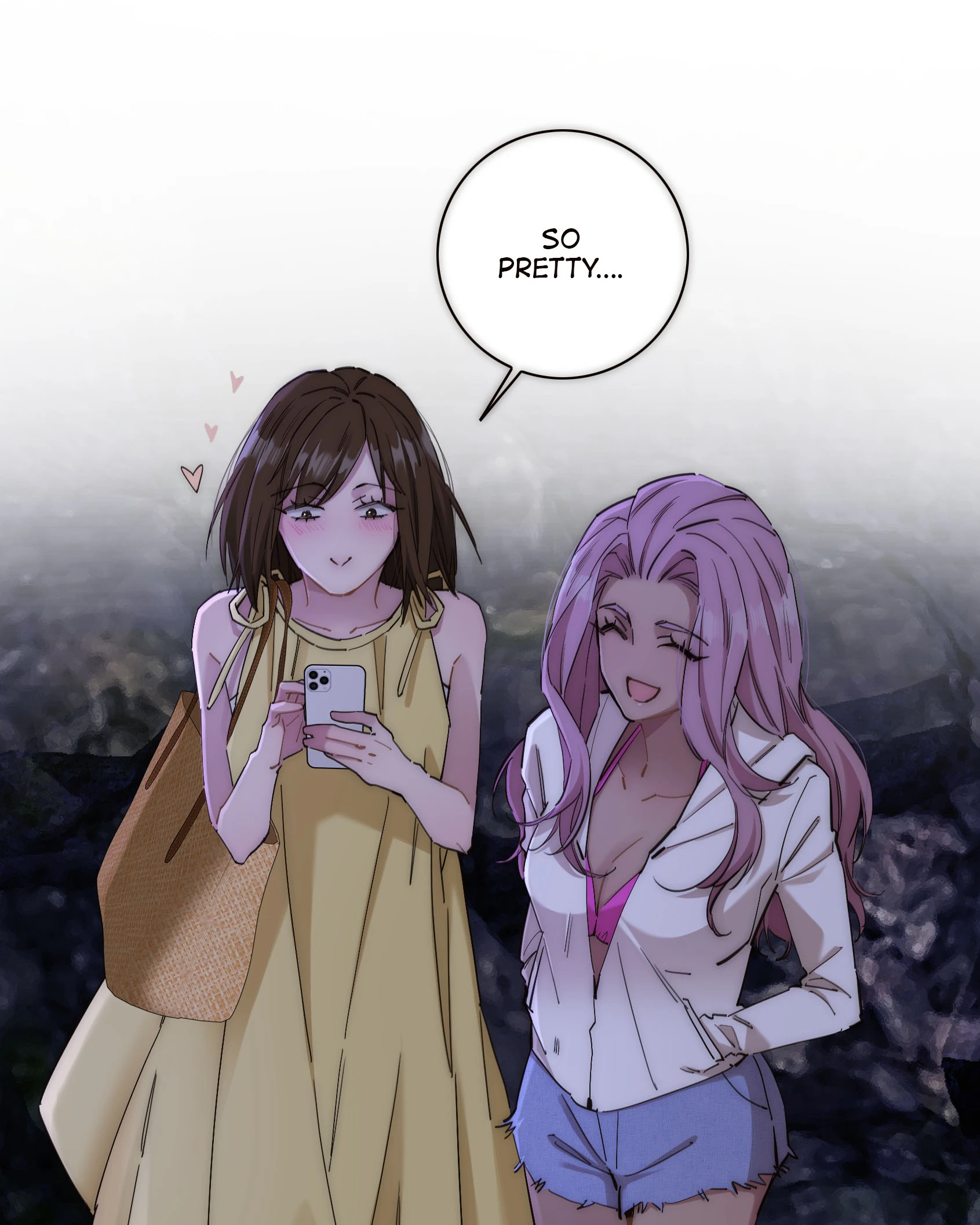 The Mermaid I Met by Getting Fired: Walking beside Ari, she looks at the selfie they just took and blushes: “So pretty…”