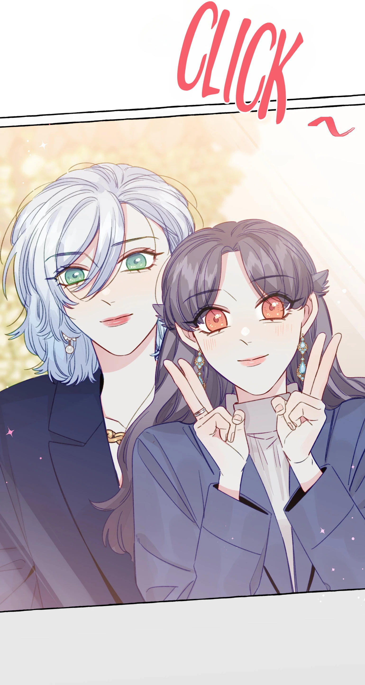 The two pose for a photo in matching navy, Chapter 83 of Straight Girl Trap