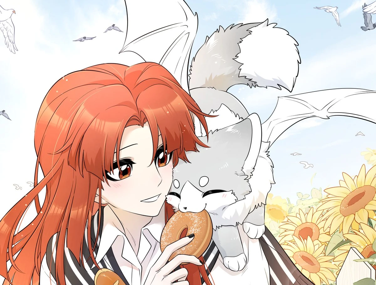 My Food Looks Very Cute: Maria shares bread with Xing Lan in wolf form among sunflowers, promo art