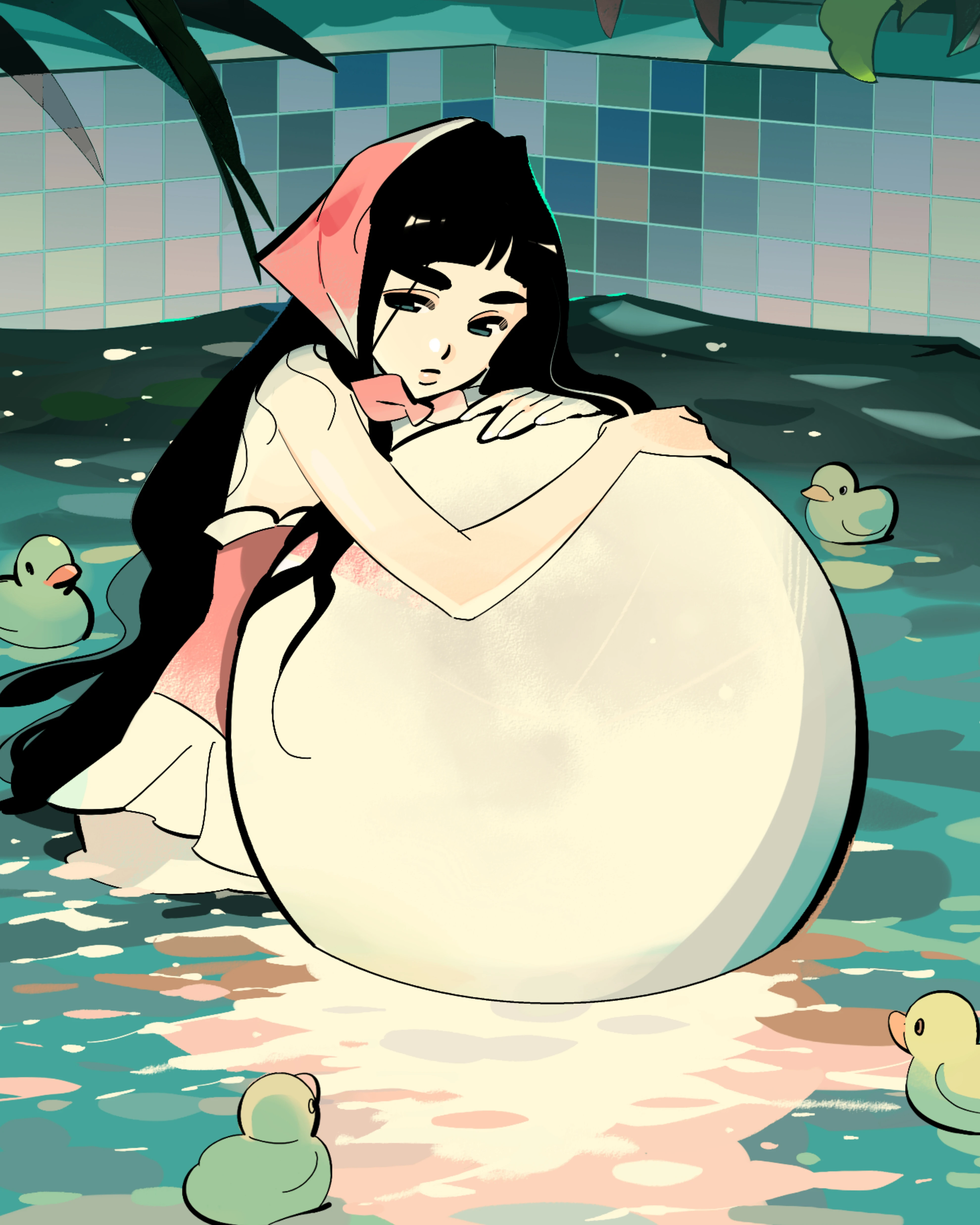 Lu Shiyin hugs a giant pearl in a pool of rubber ducks, Remaking of the Unforgotten Love chapter cover