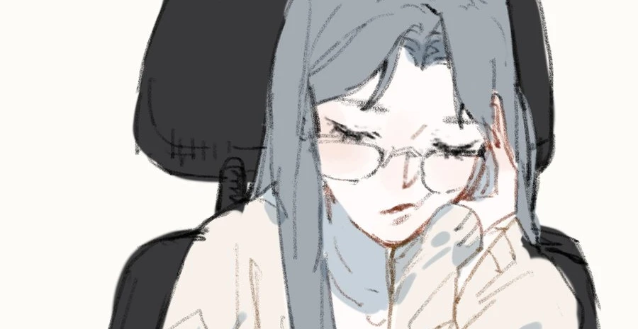 Wolf x Rabbit, Chapter 2: Ban Xia, in glasses, writing at her desk