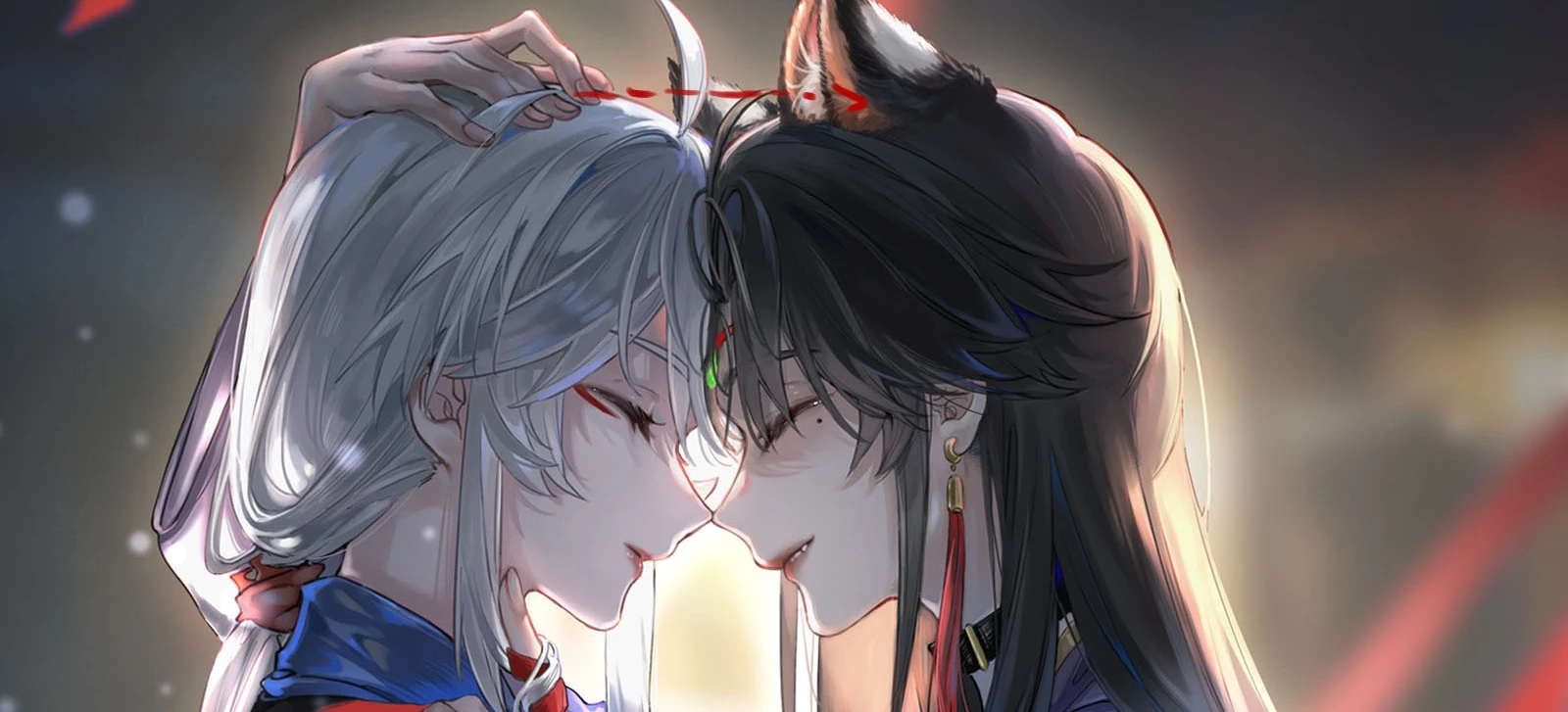 Have No Fear, Shijie's Here!: Ji Linxue rests her forehead against Lan Qinghe’s, a hand on her head