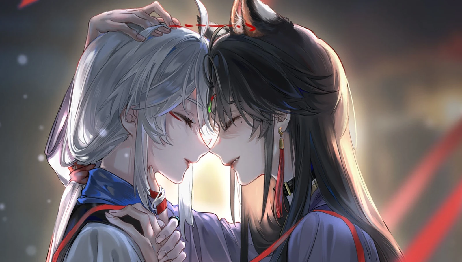 Have No Fear, Shijie’s Here!: Ji Linxue rests her forehead against Lan Qinghe’s, a hand on her head