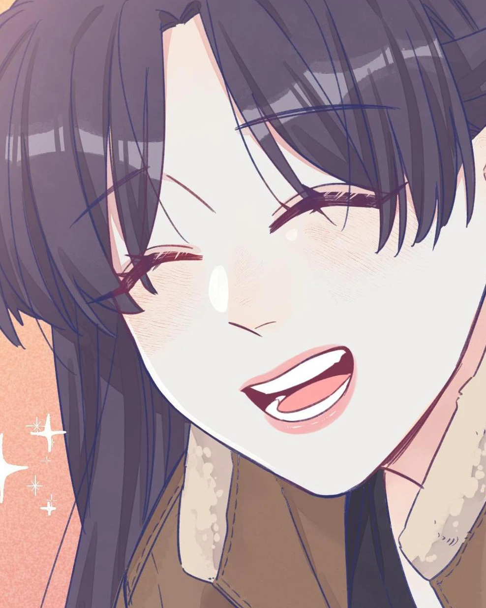 Zhan Ying laughing with one eye shut