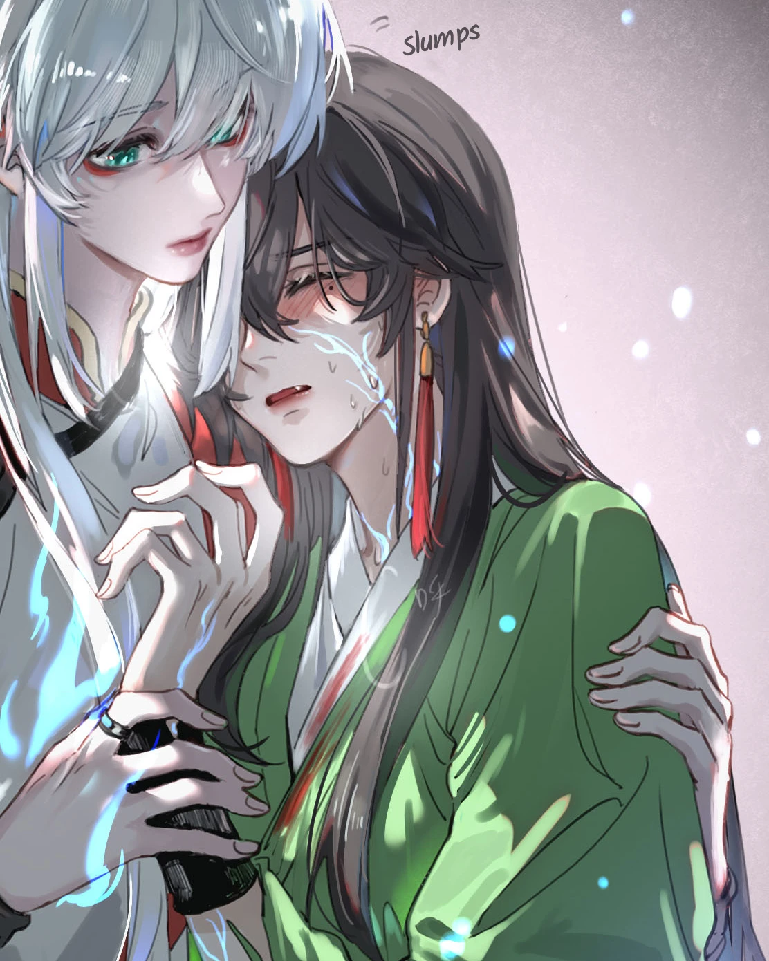 Lan Qinghe leans on Ji Linxue as blue light heals her wrist